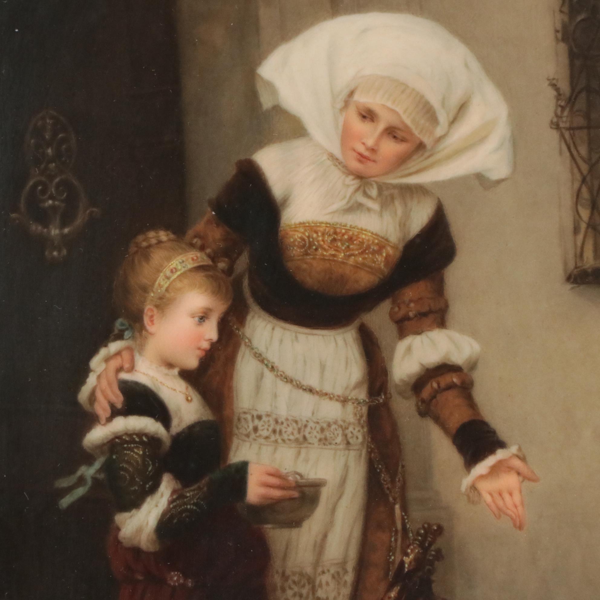 Porcelain Plaque of Figures on Exterior Staircase