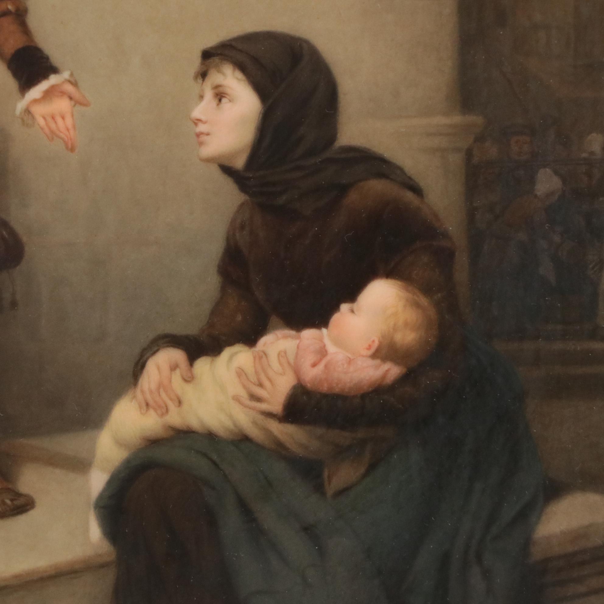 Porcelain Plaque of Figures on Exterior Staircase