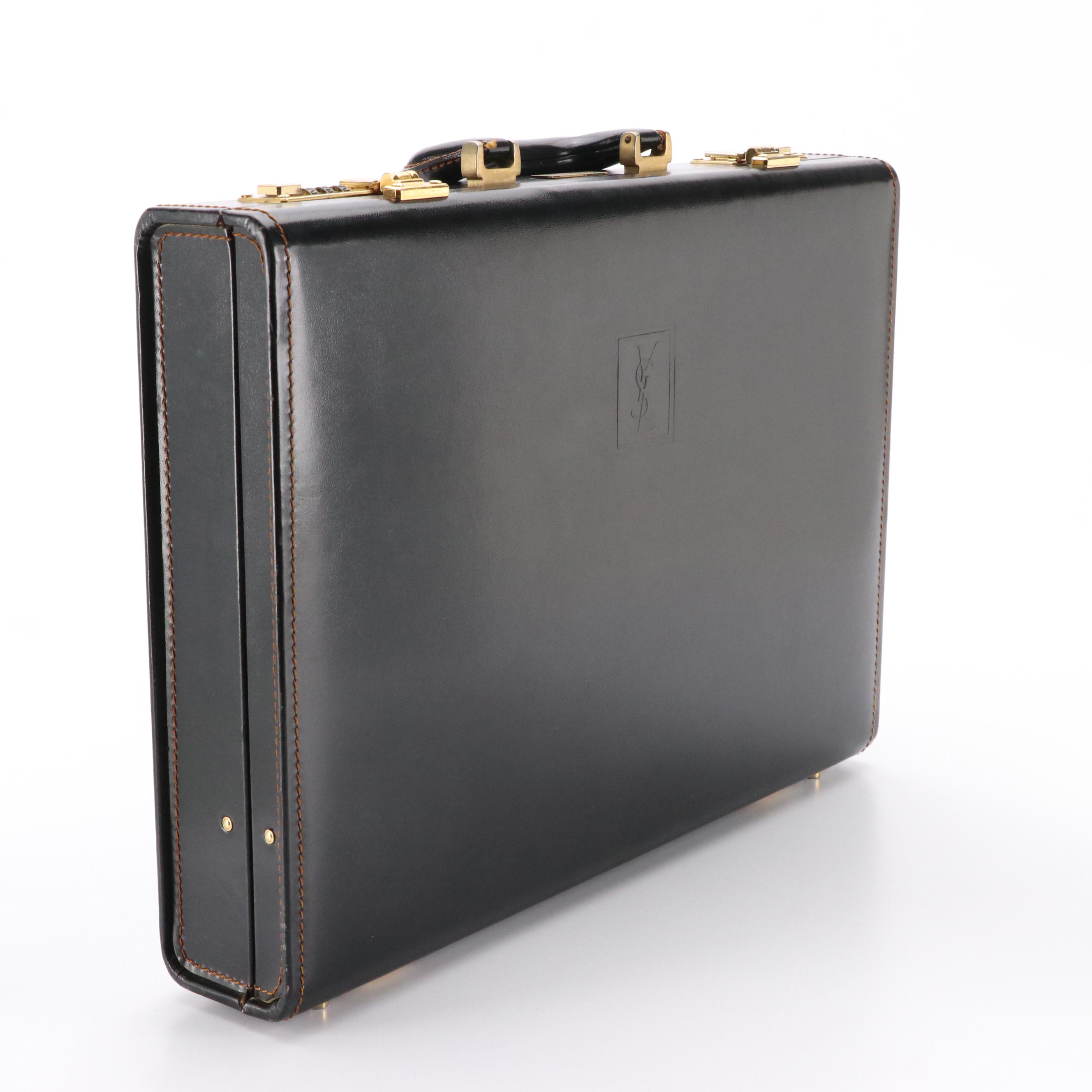 Yves Saint Laurent Leather Hardside Locking Briefcase, circa 1980