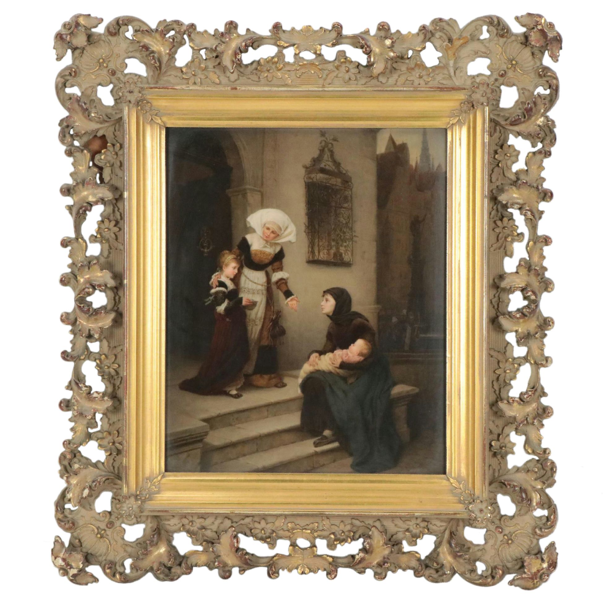 Porcelain Plaque of Figures on Exterior Staircase