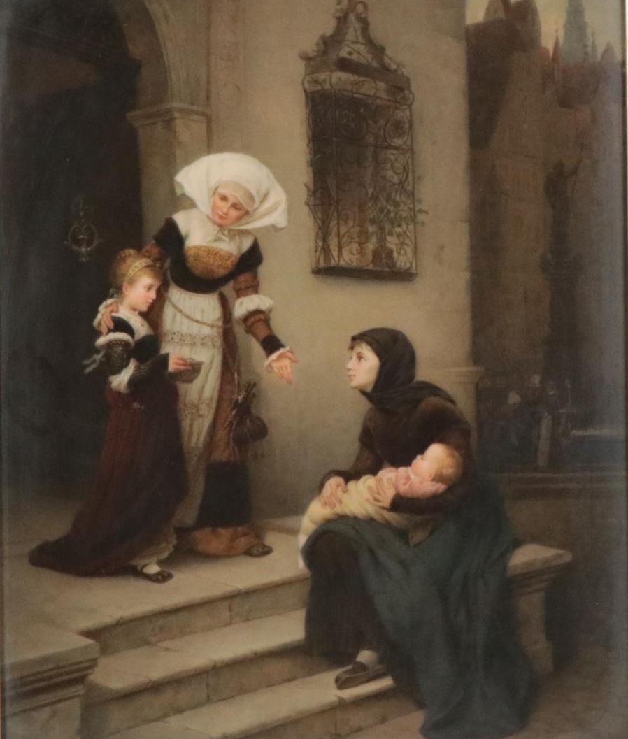 Porcelain Plaque of Figures on Exterior Staircase