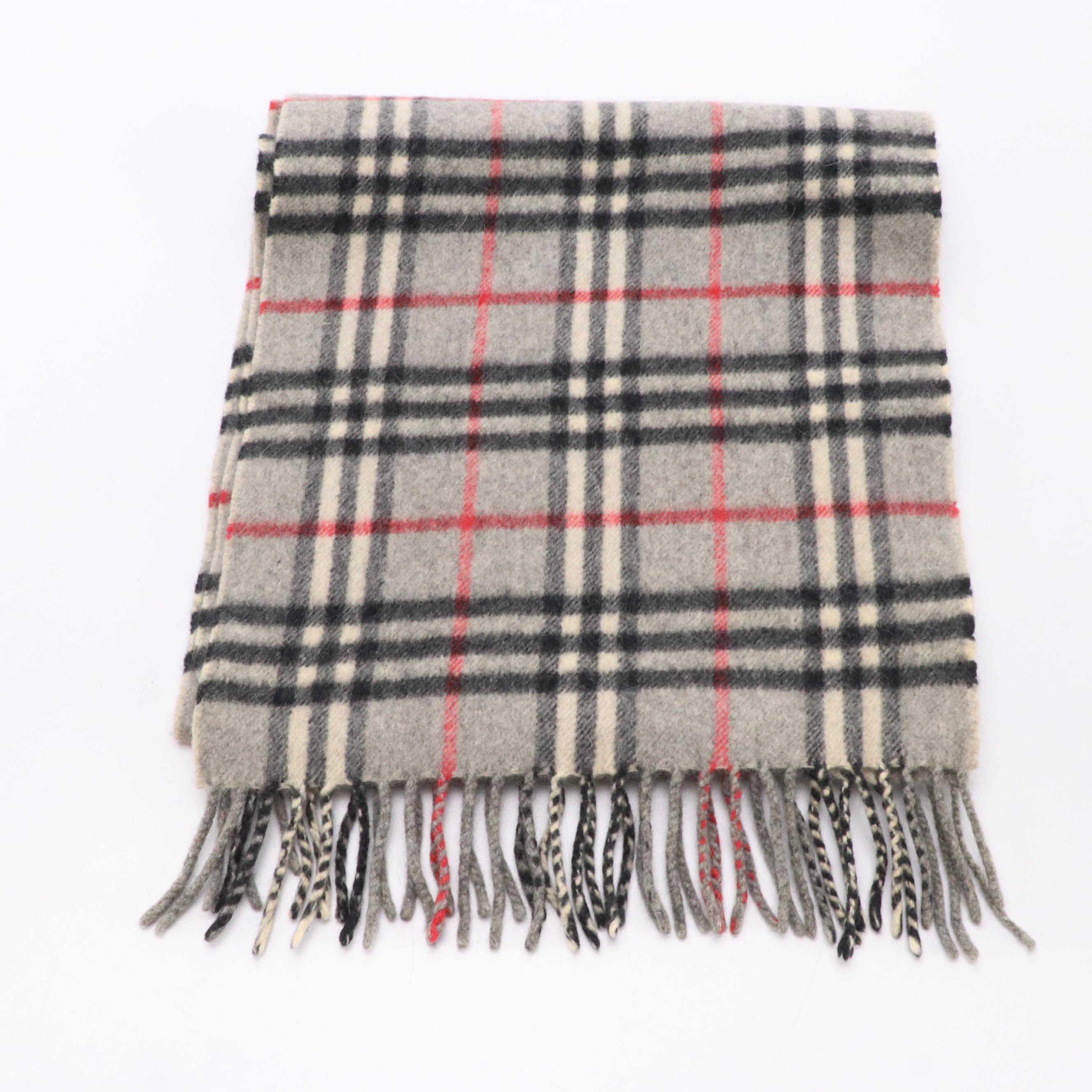 Burberrys Check Fringed Cashmere Scarf