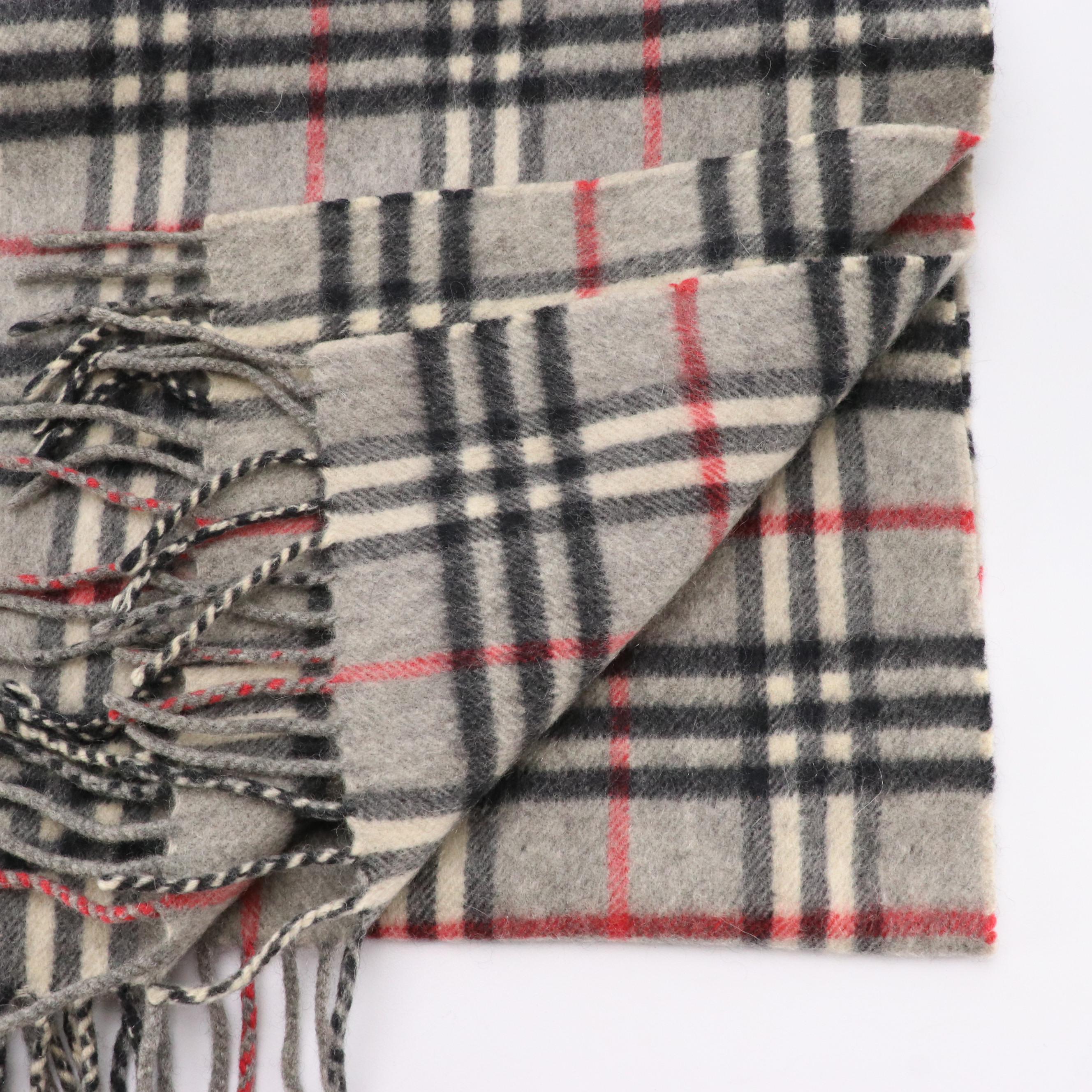 Burberrys Check Fringed Cashmere Scarf