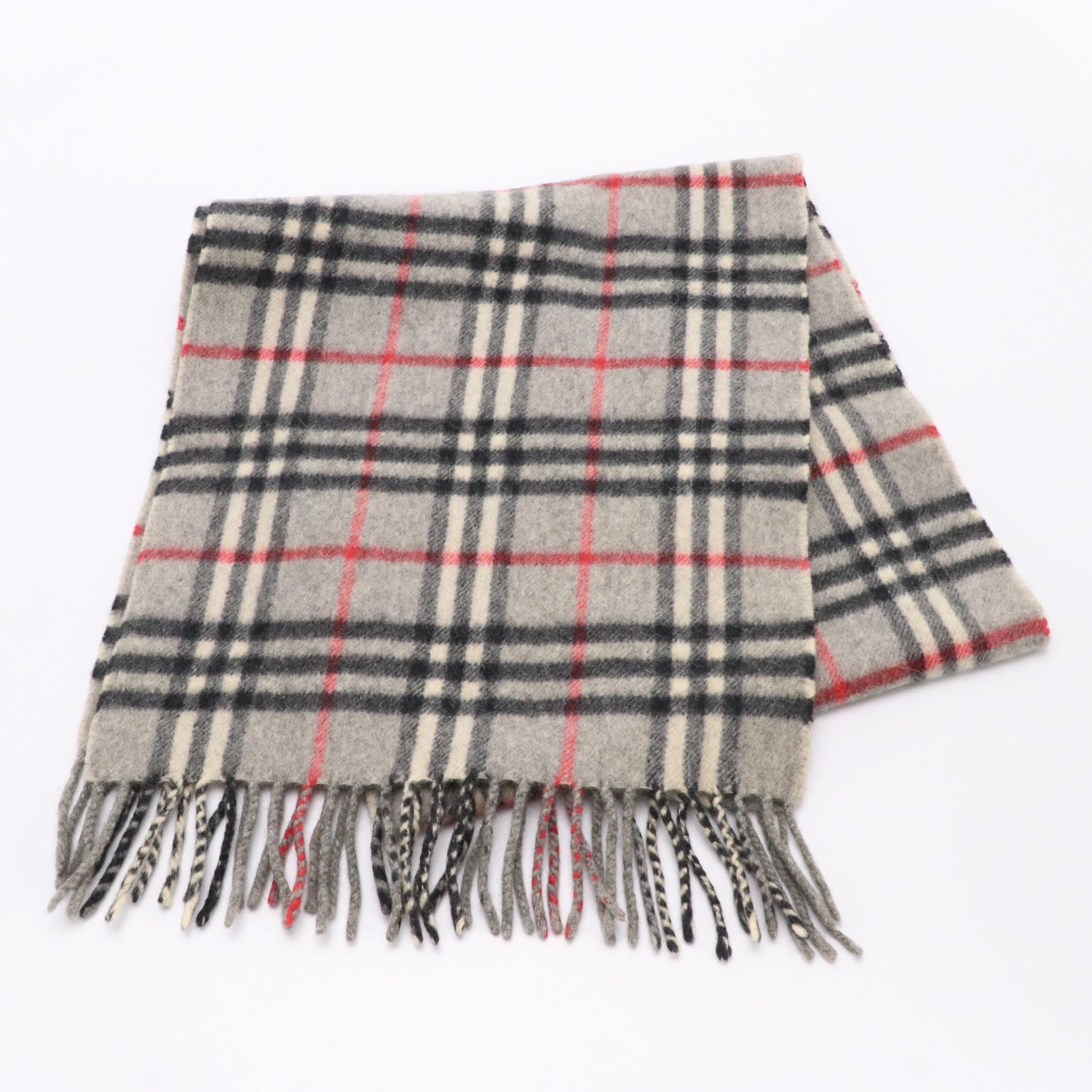 Burberrys Check Fringed Cashmere Scarf