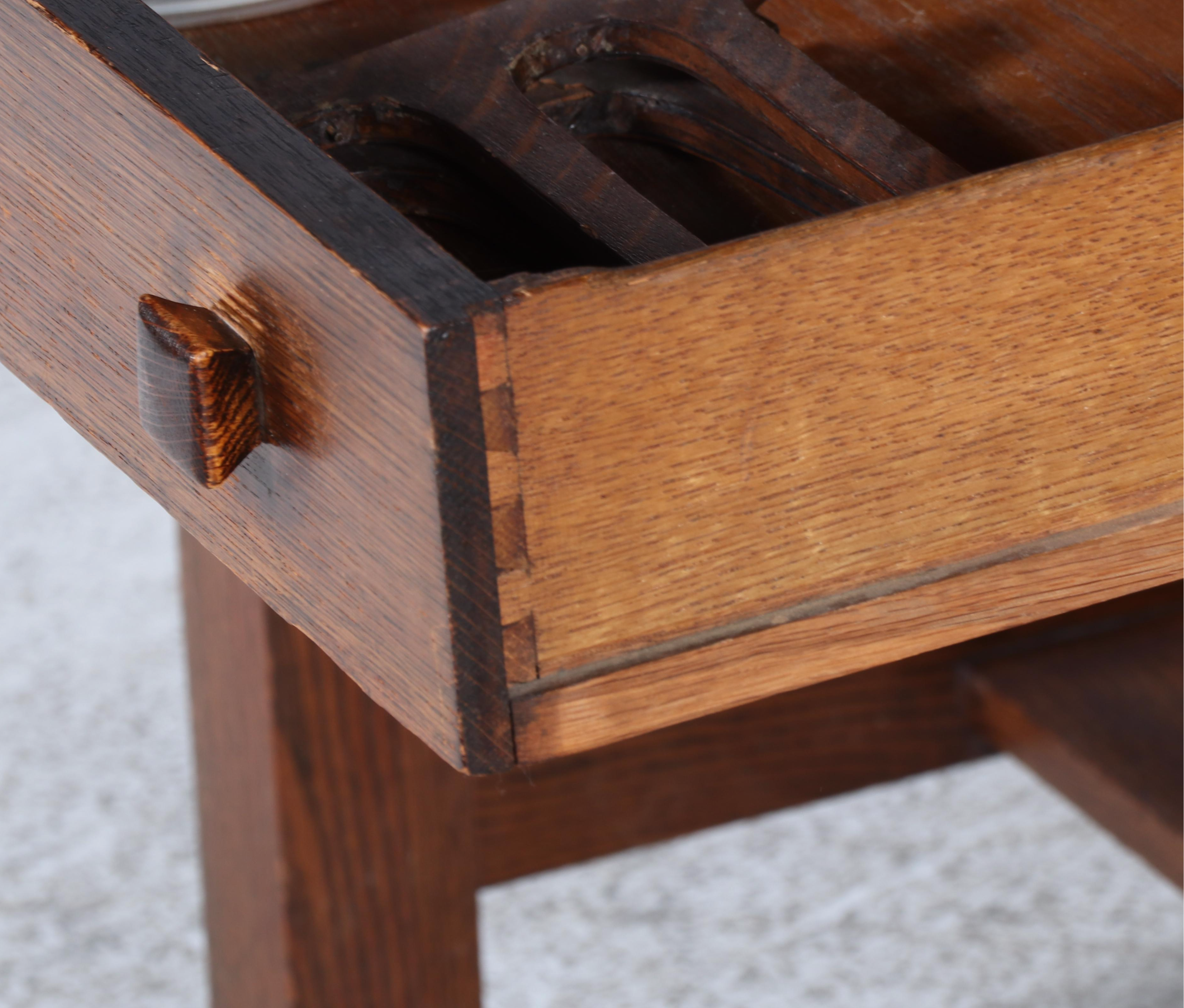 Arts and Crafts Quartersawn Oak Library Table w/ Taylor Chair Co. Maple Armchair