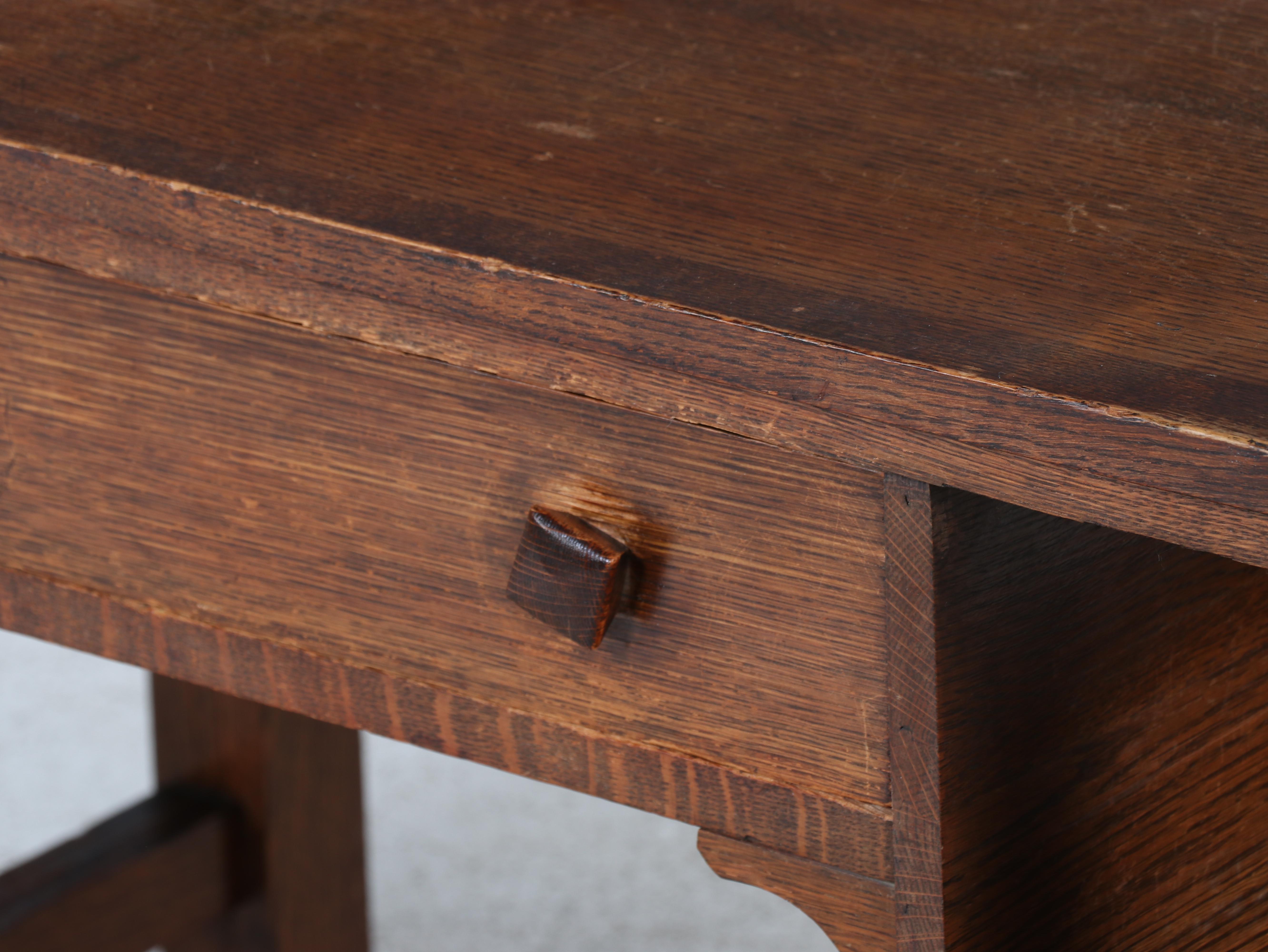 Arts and Crafts Quartersawn Oak Library Table w/ Taylor Chair Co. Maple Armchair