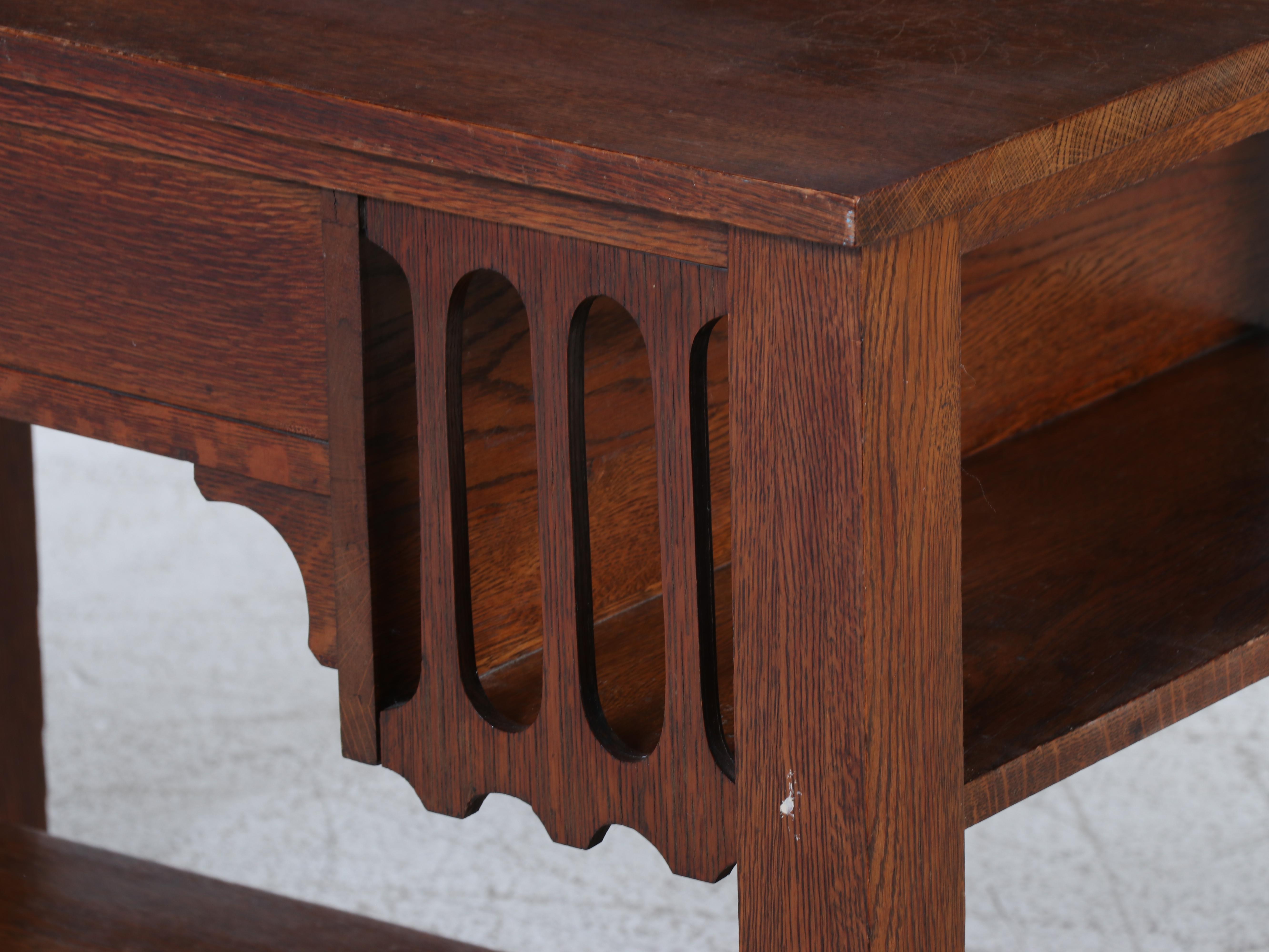 Arts and Crafts Quartersawn Oak Library Table w/ Taylor Chair Co. Maple Armchair