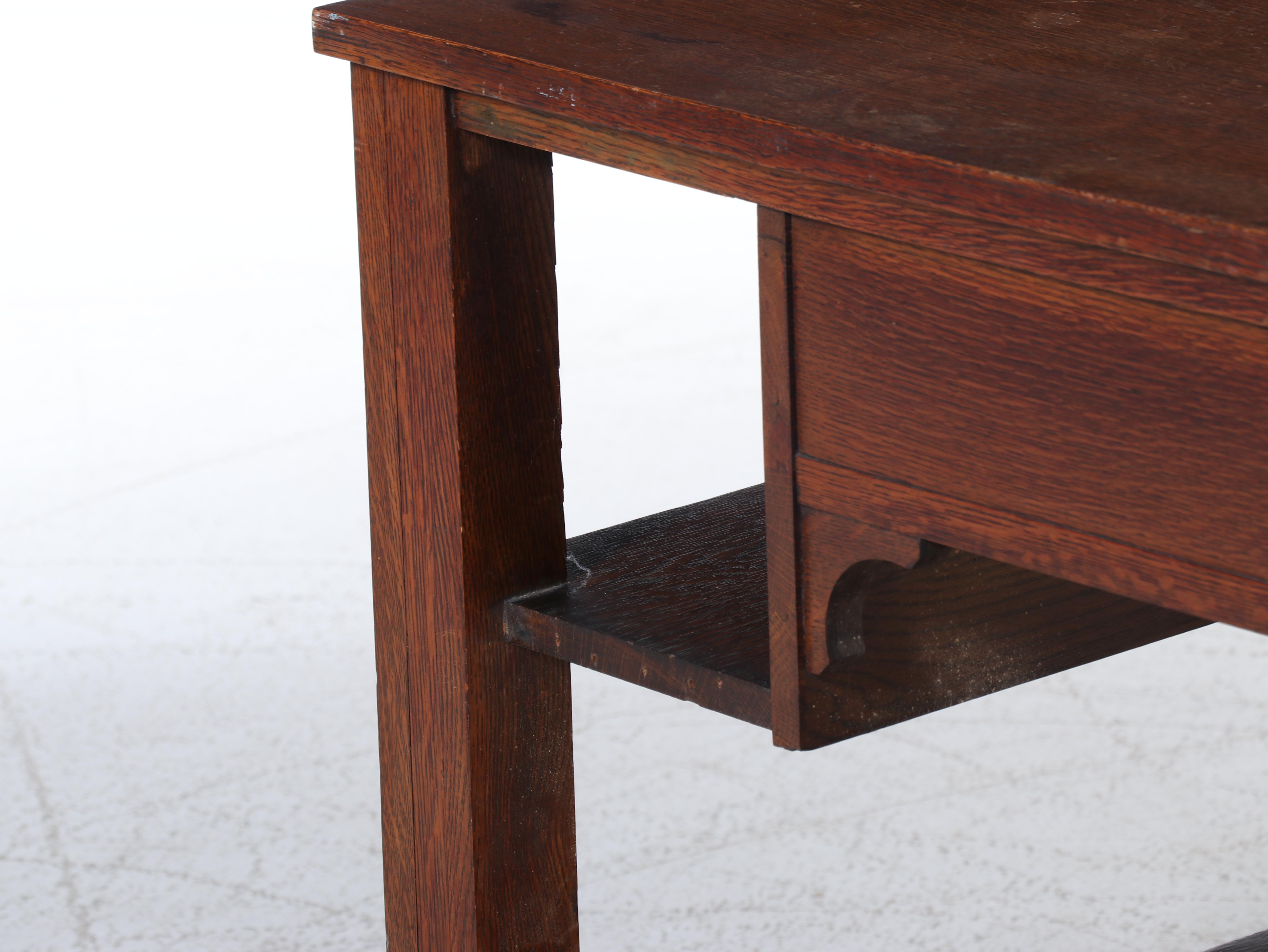 Arts and Crafts Quartersawn Oak Library Table w/ Taylor Chair Co. Maple Armchair