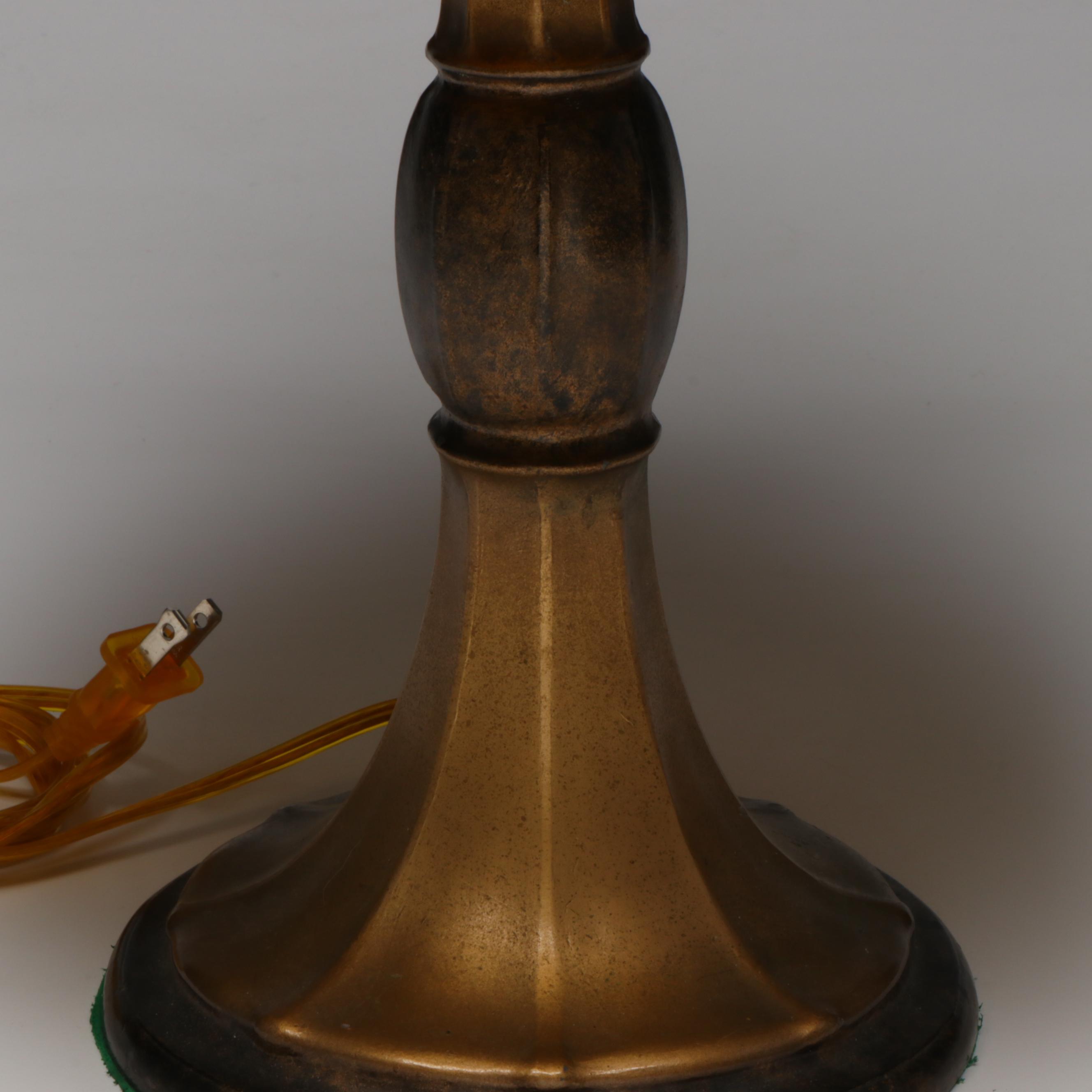 Jefferson Lamp Company Reverse Painted Glass Shade on Cast Metal Table Lamp