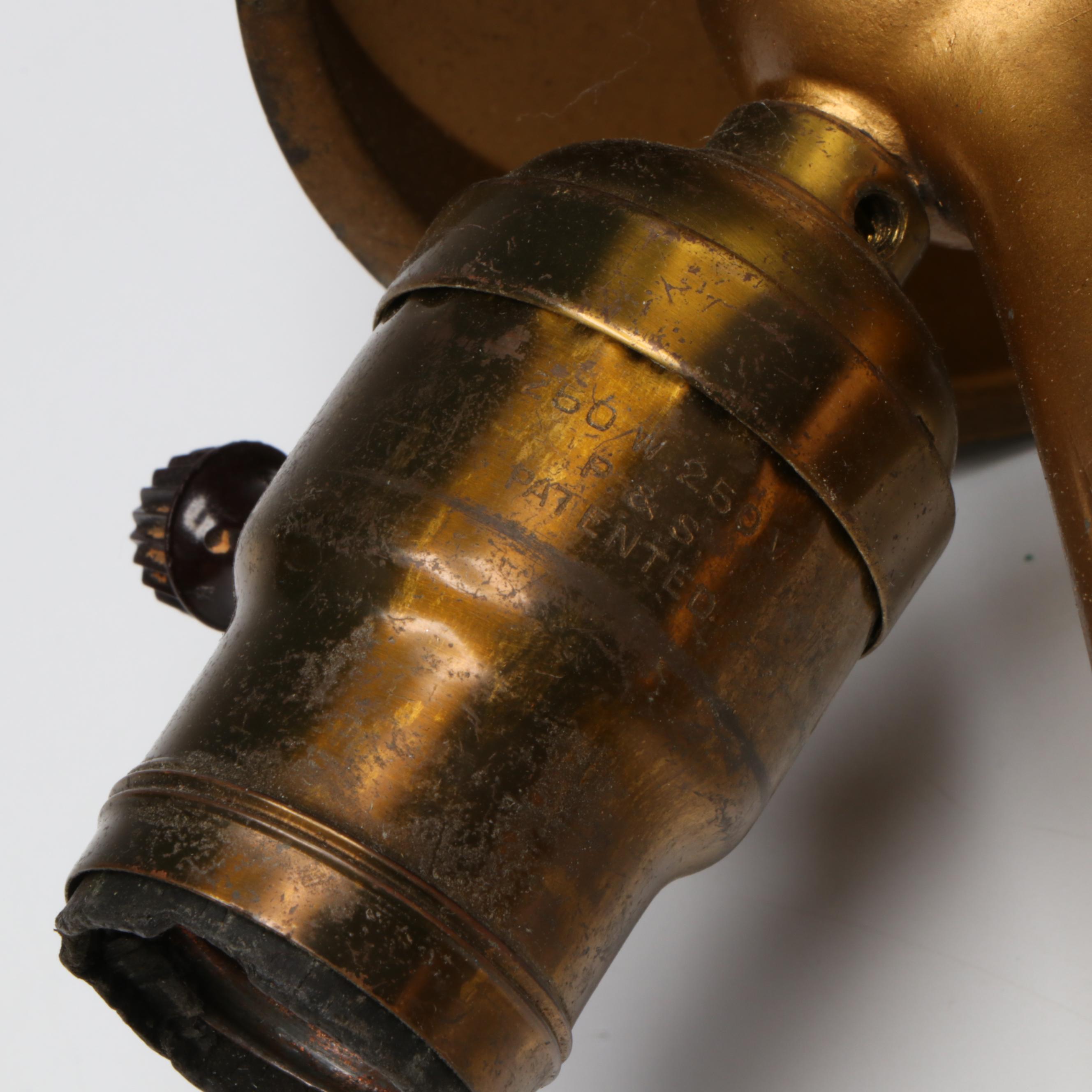 Jefferson Lamp Company Reverse Painted Glass Shade on Cast Metal Table Lamp