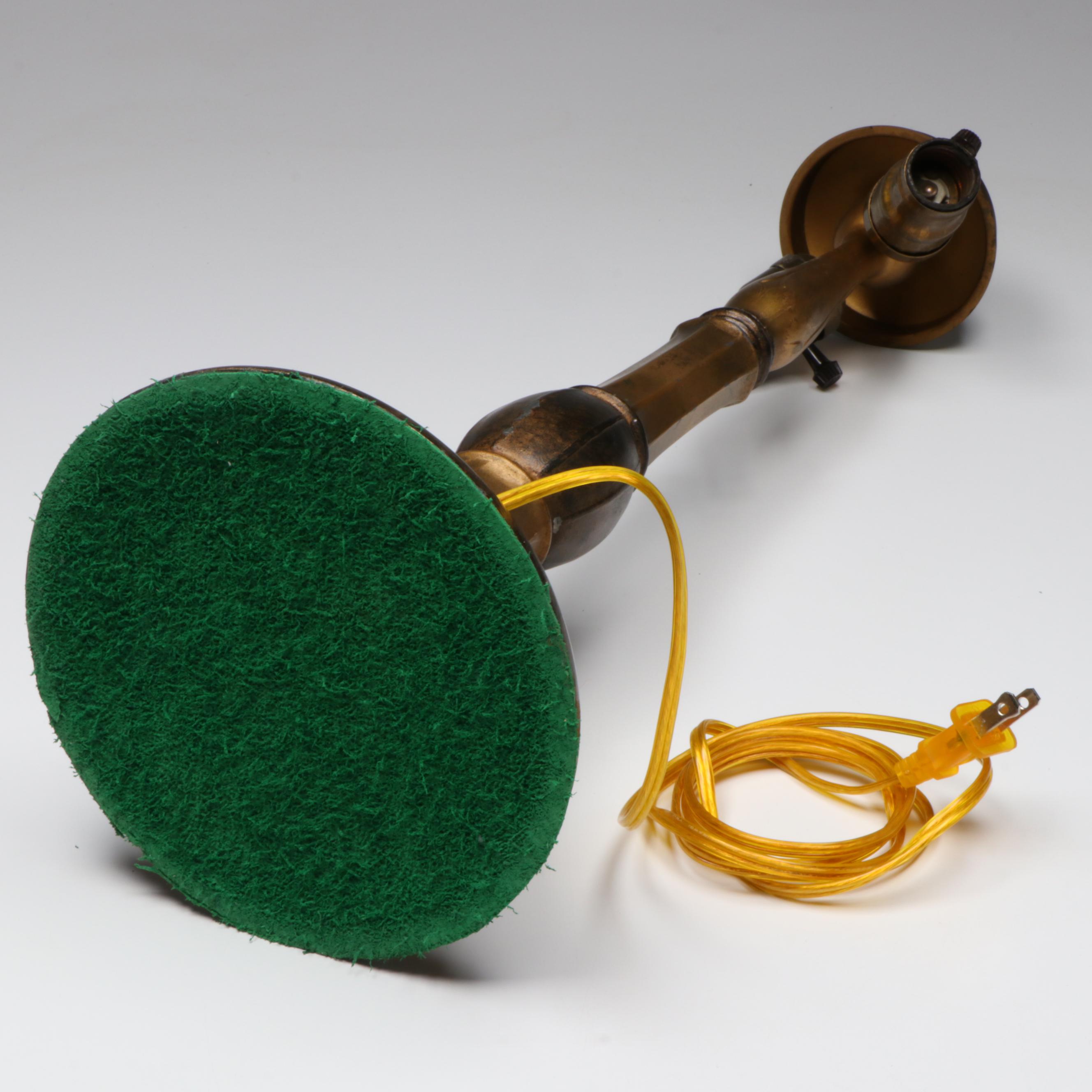 Jefferson Lamp Company Reverse Painted Glass Shade on Cast Metal Table Lamp