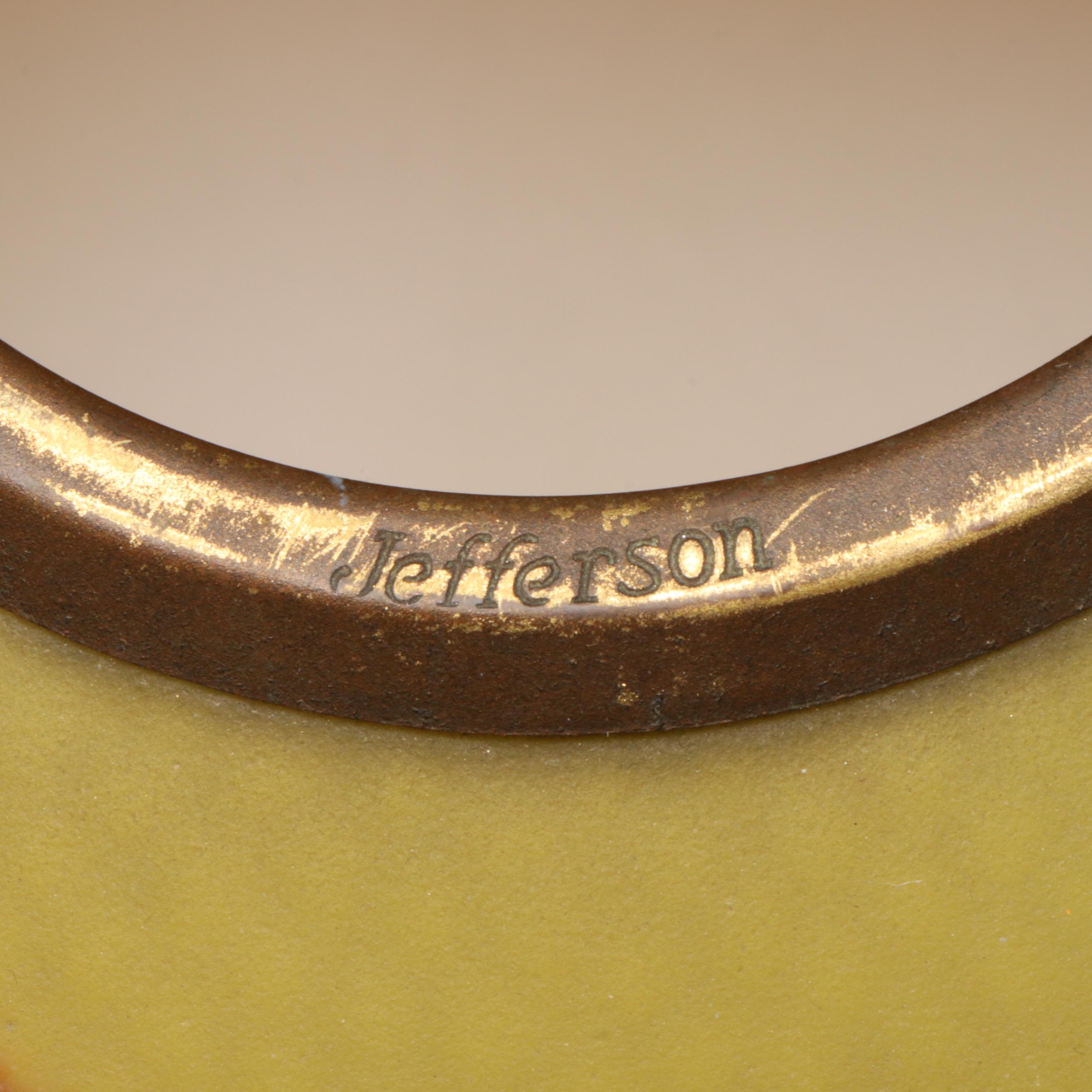 Jefferson Lamp Company Reverse Painted Glass Shade on Cast Metal Table Lamp