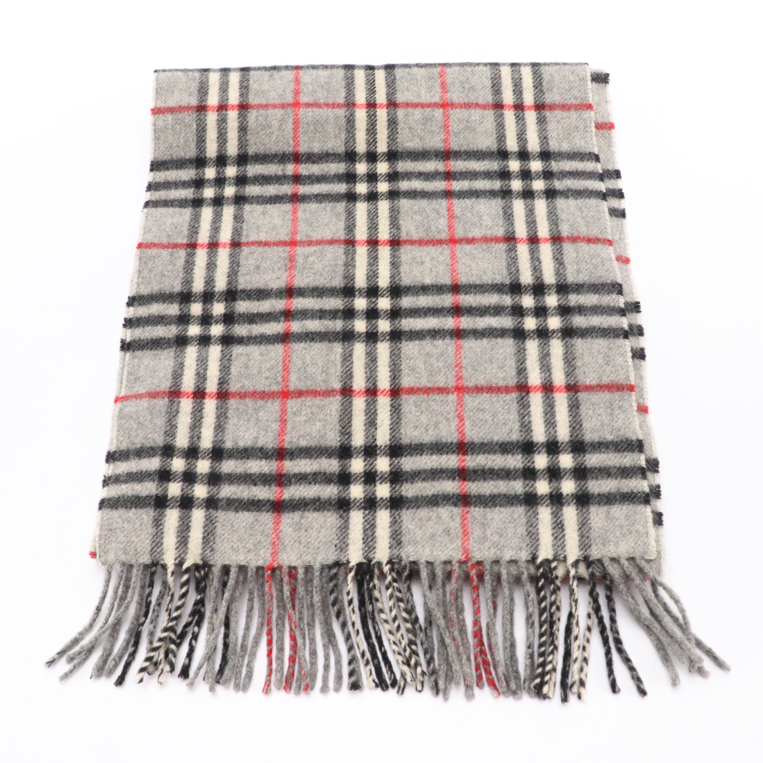 Burberrys Vintage Grey House Check Lambswool Scarf