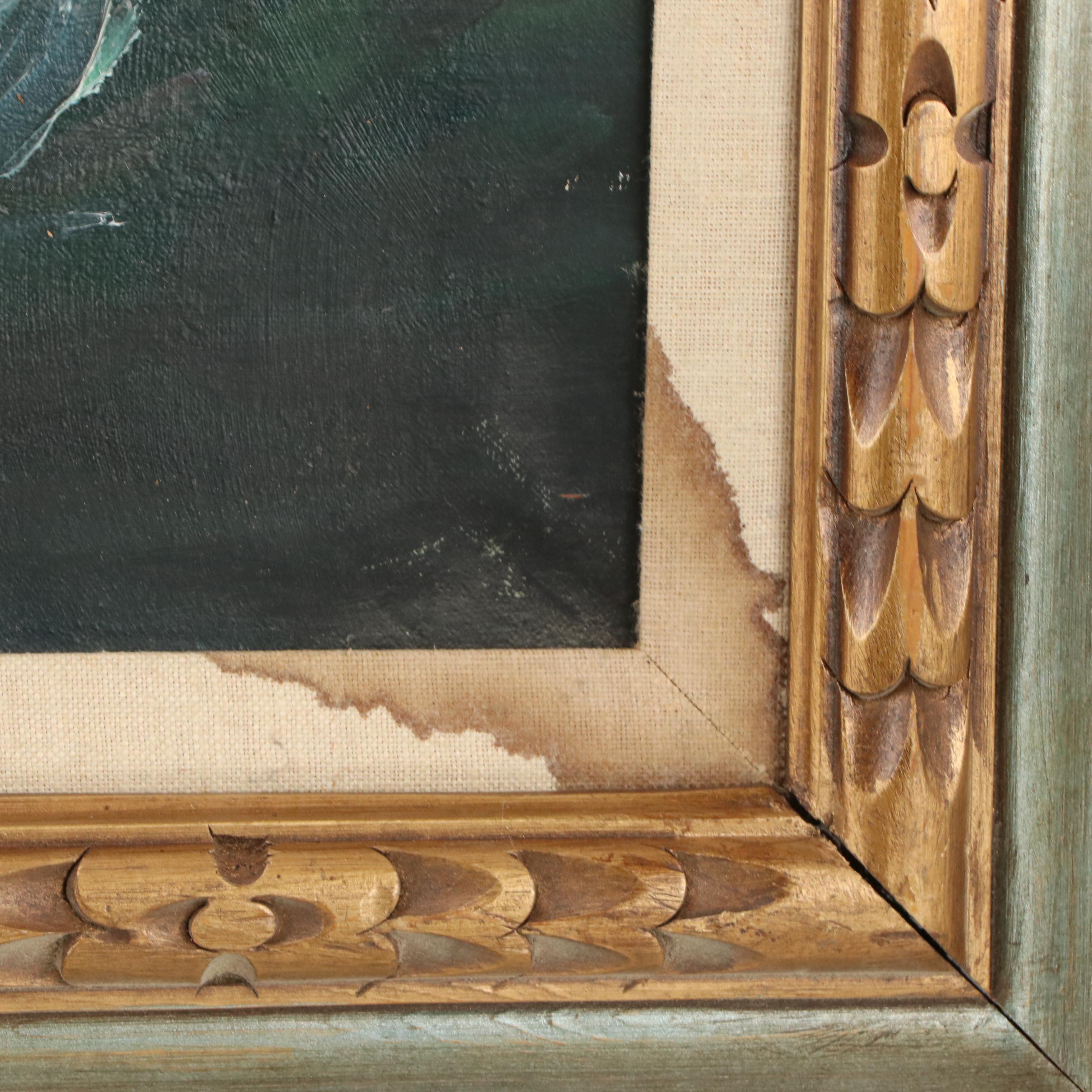 M. G. Henderson Western Landscape Oil Painting of Man Saddling Horse