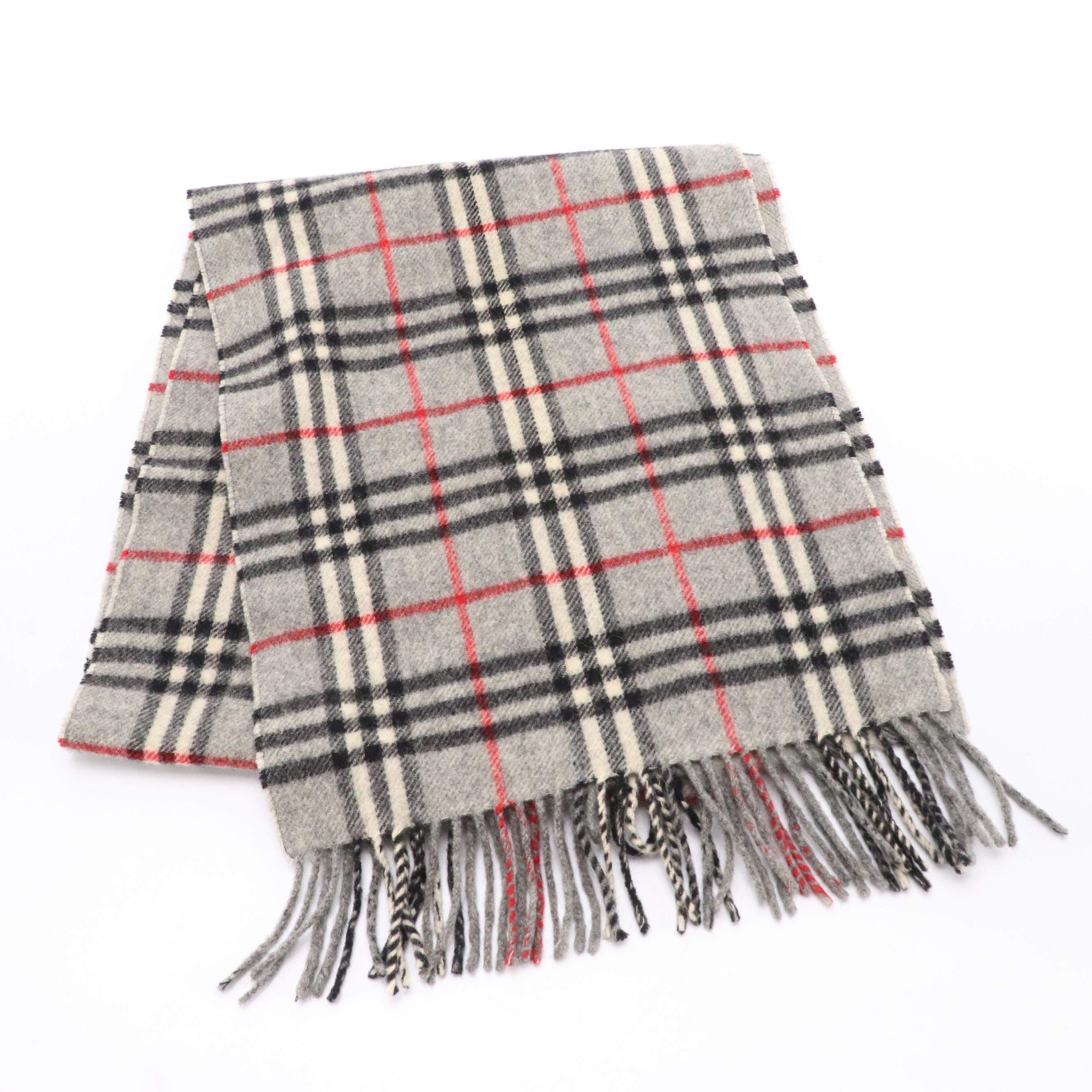 Burberrys Vintage Grey House Check Lambswool Scarf