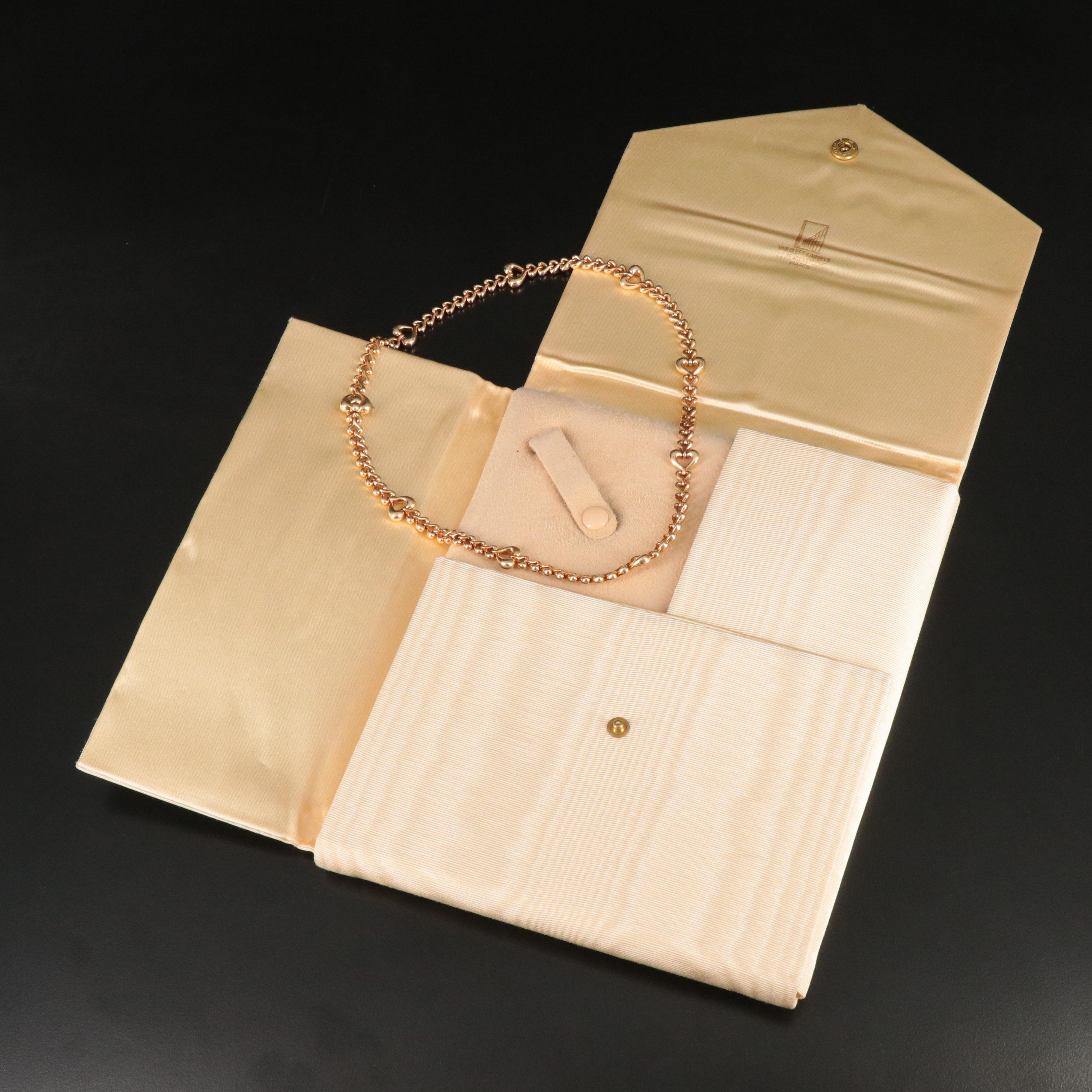 Van Cleef & Arpels 18K Open Heart Link Station Necklace