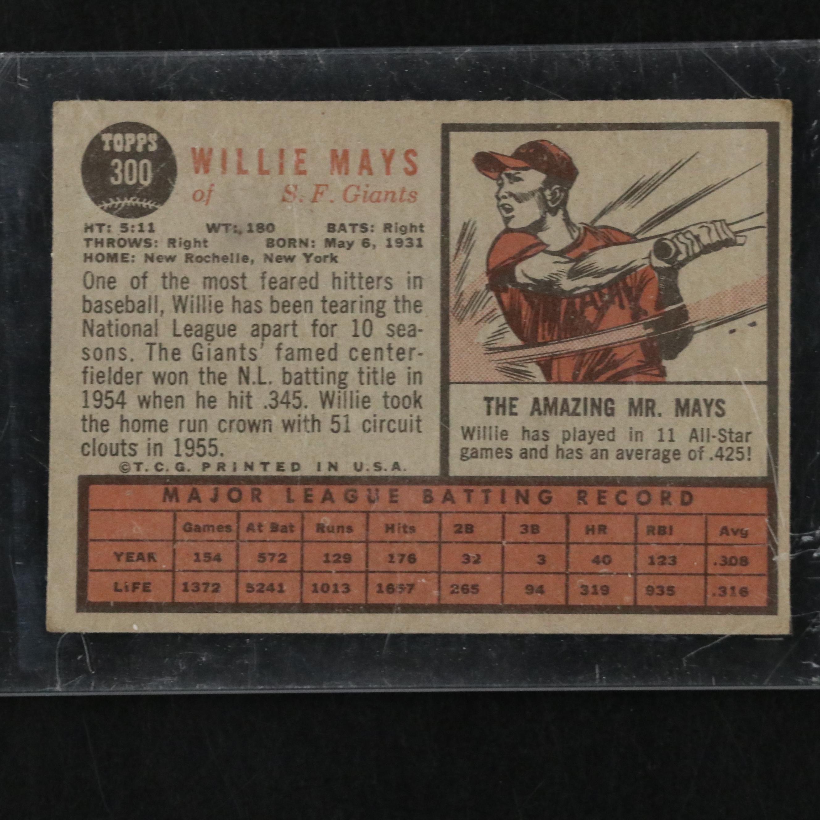 1962 Topps Willie Mays San Francisco Giants Baseball Card