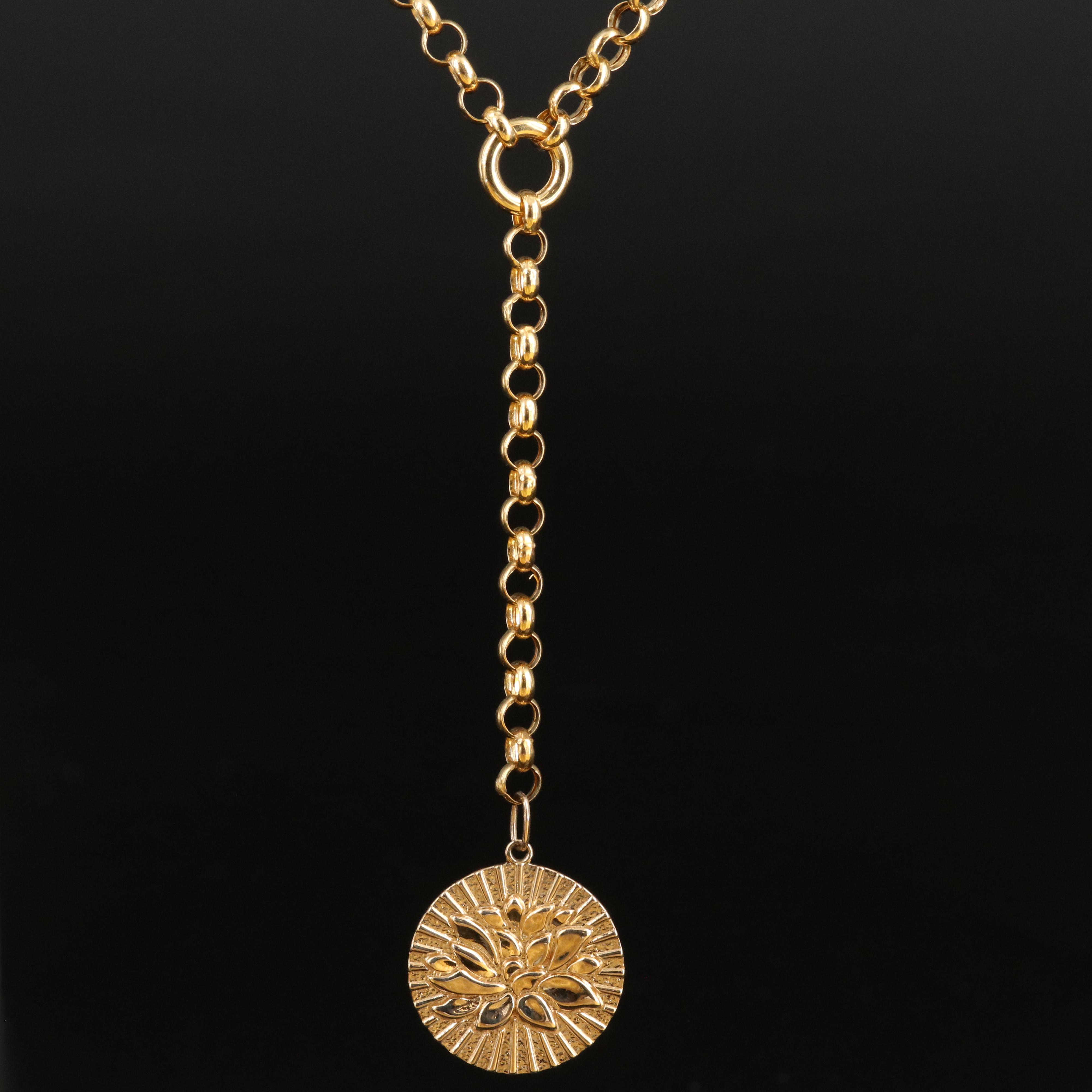Italian 10K Lotus Lariat Necklace