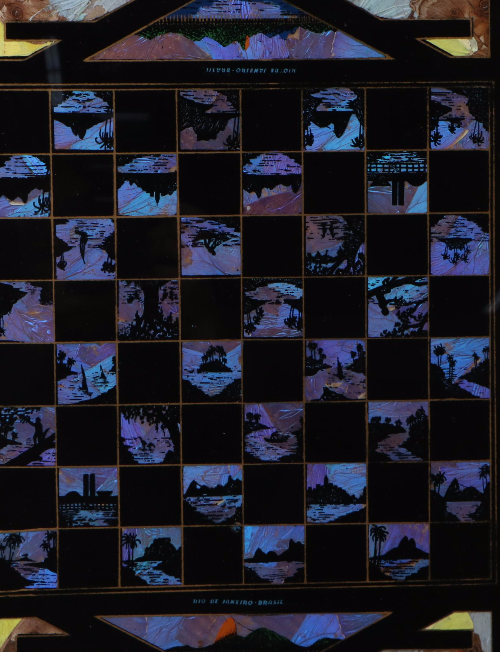 Brazilian Morpho Butterfly Wing and Wood Tray, Mid to Late 20th Century