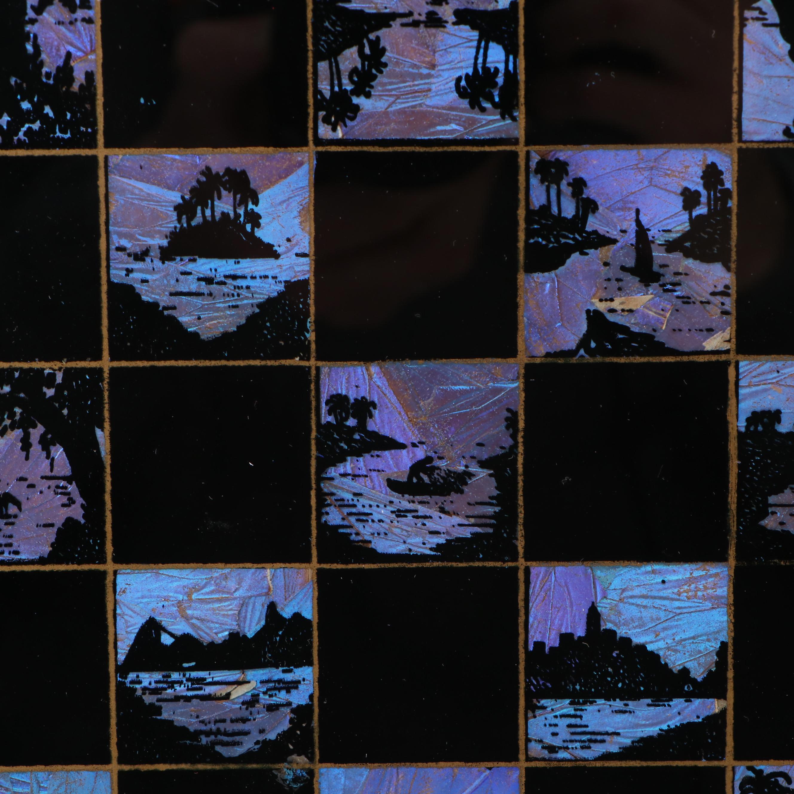 Brazilian Morpho Butterfly Wing and Wood Tray, Mid to Late 20th Century