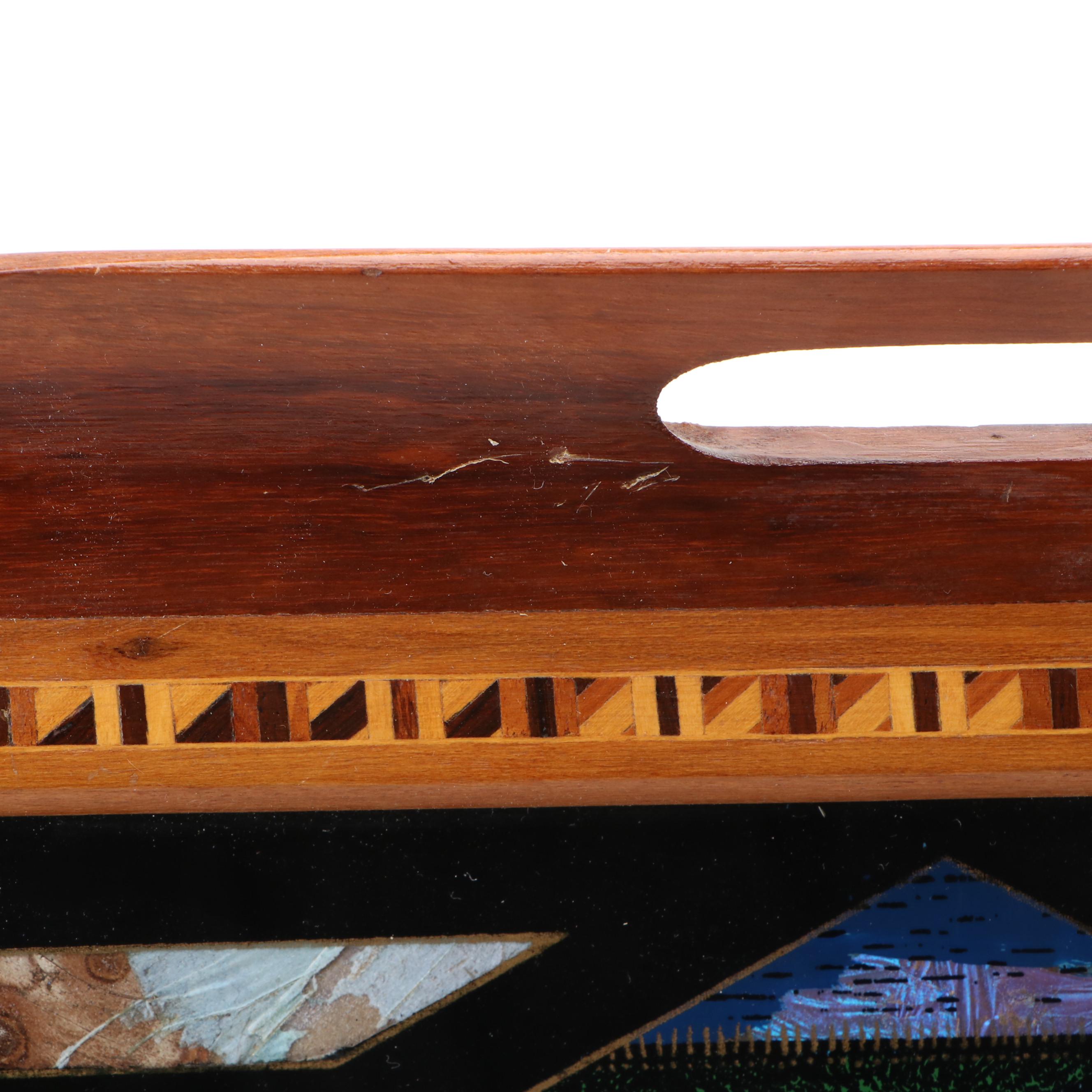 Brazilian Morpho Butterfly Wing and Wood Tray, Mid to Late 20th Century