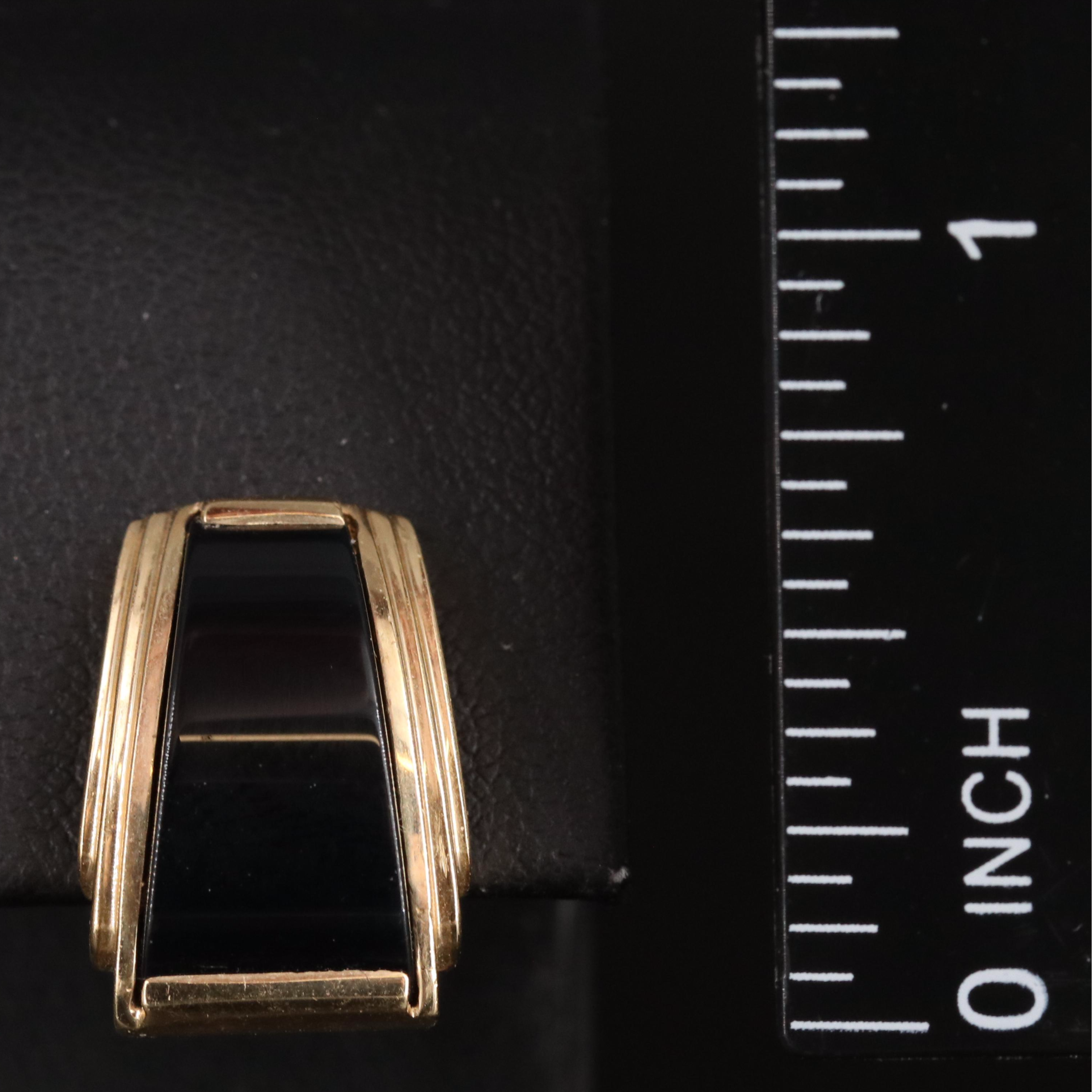 14K Black Onyx Keystone Fluted Earrings