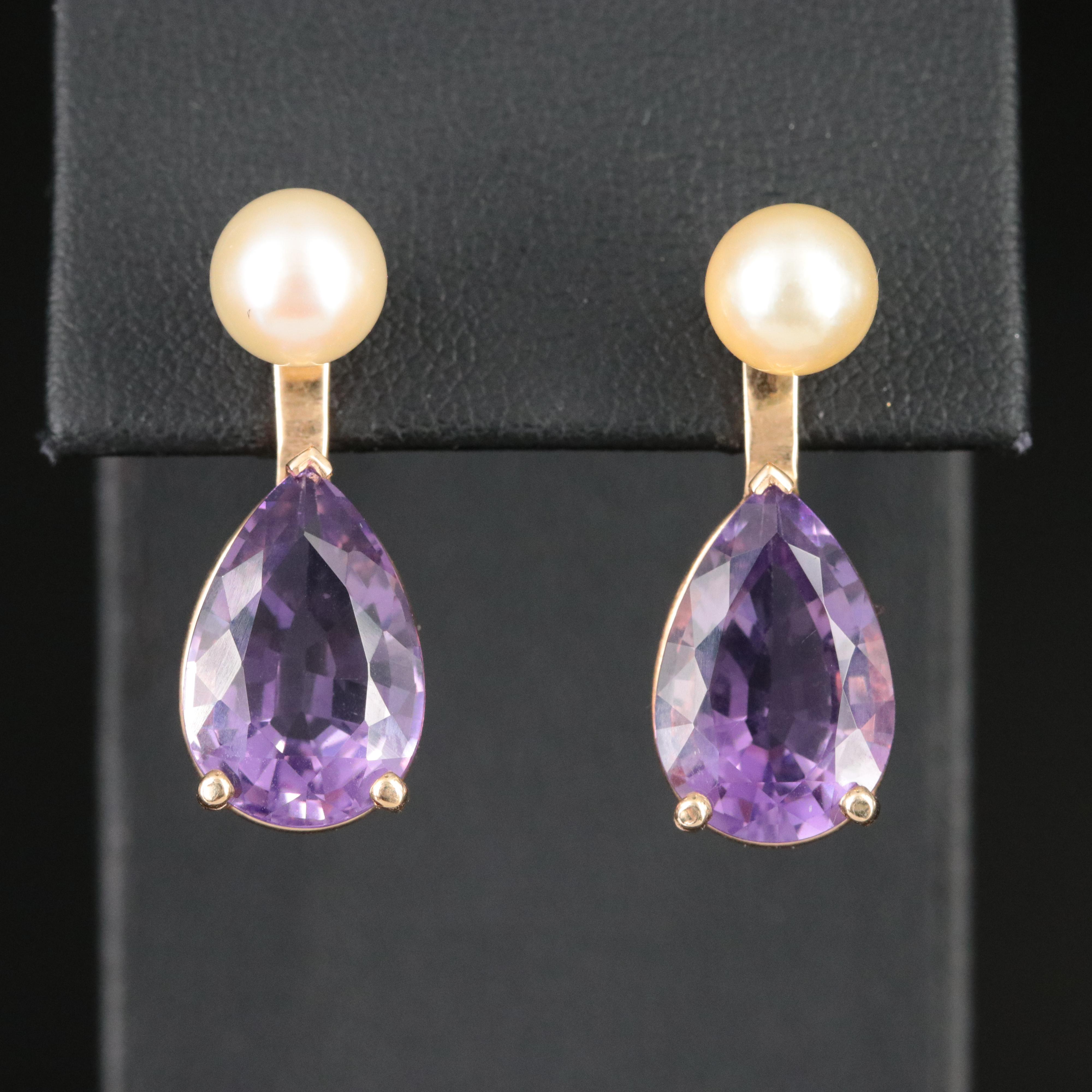 14K Pearl Stud Earrings with Amethyst Earring Enhancers