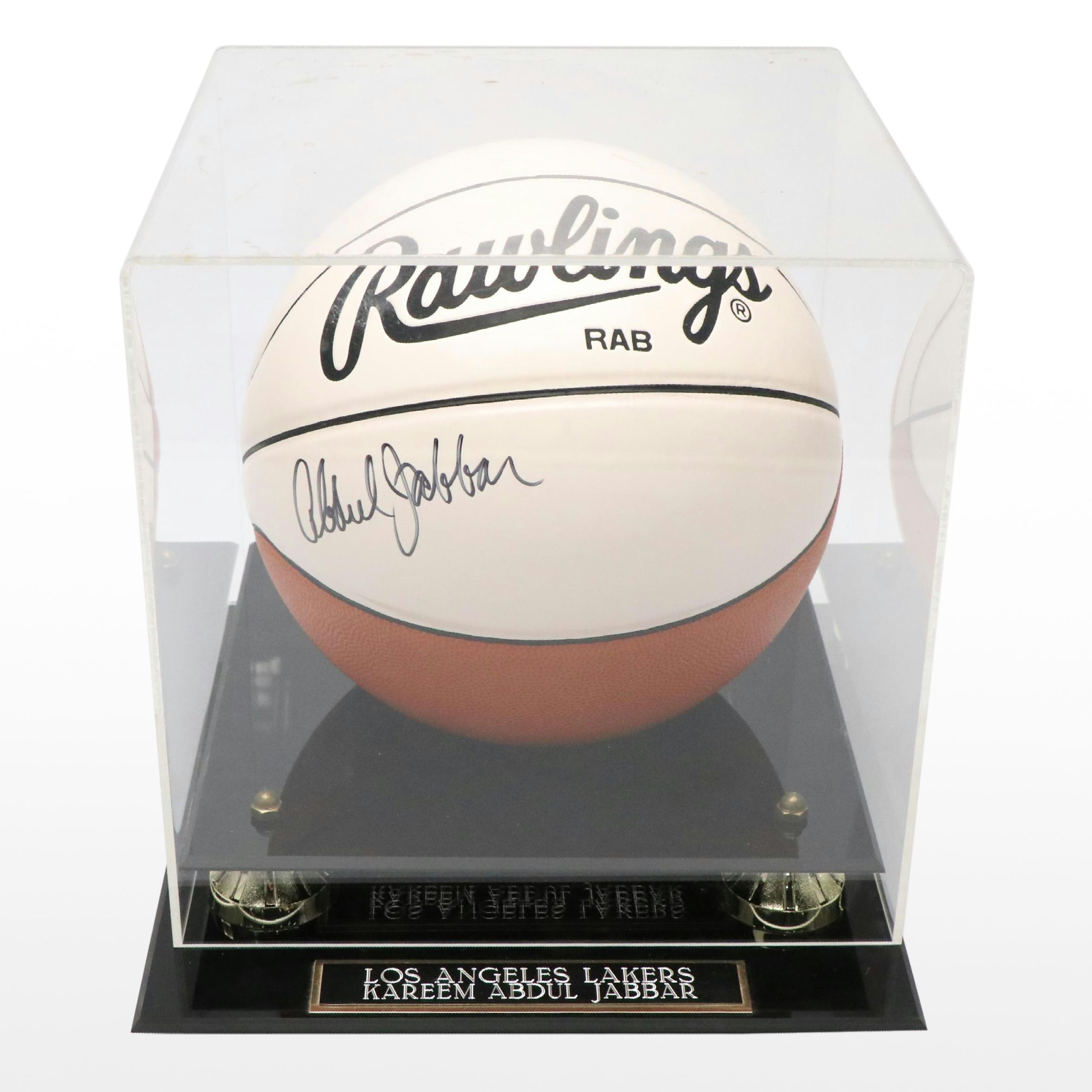 Kareem Abdul-Jabbar Signed Rawlings Basketball with Los Angeles Lakers Display