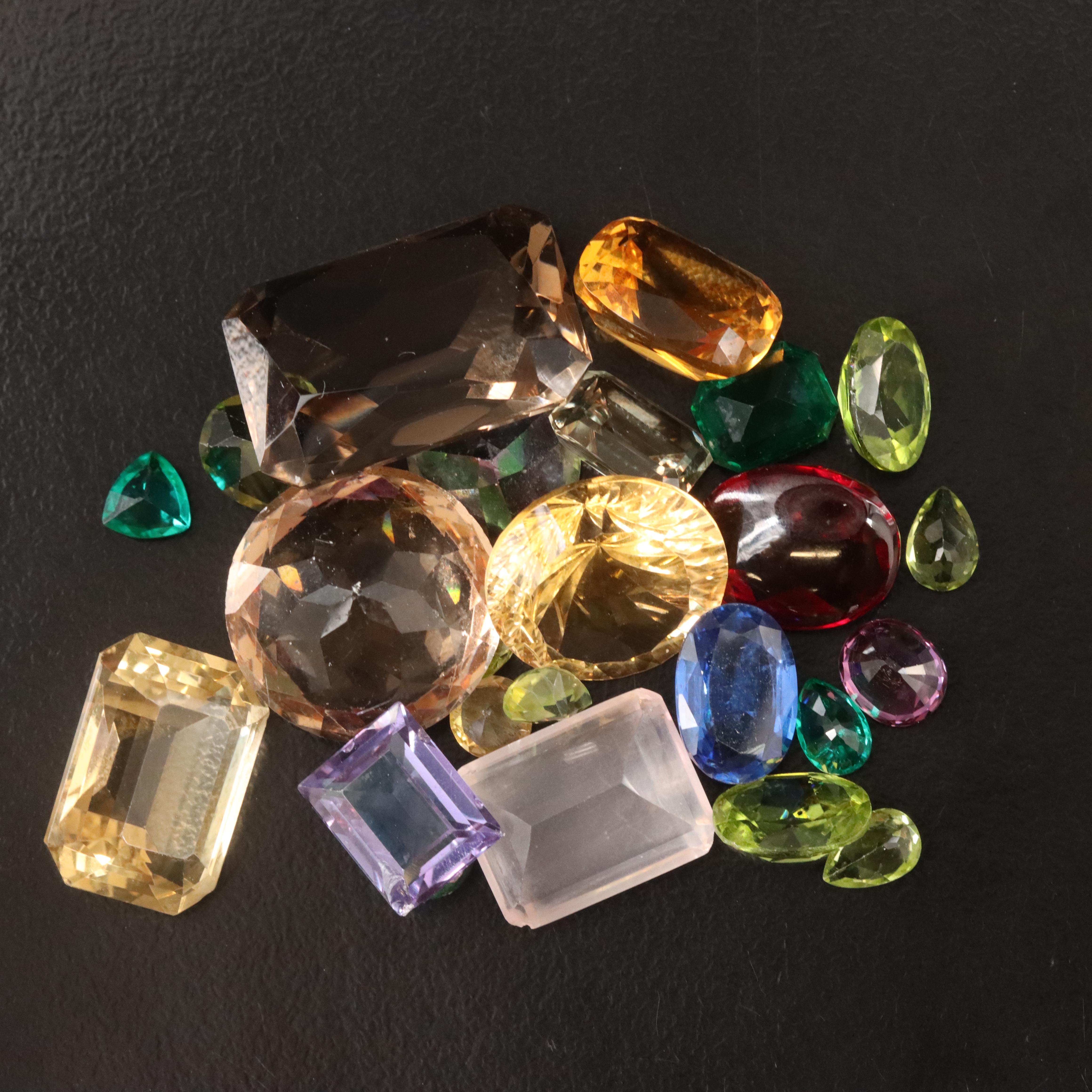 Loose 99.25 CTW Gemstone Lot Featuring Citrine, Lab Grown Emerald, and Kyanite