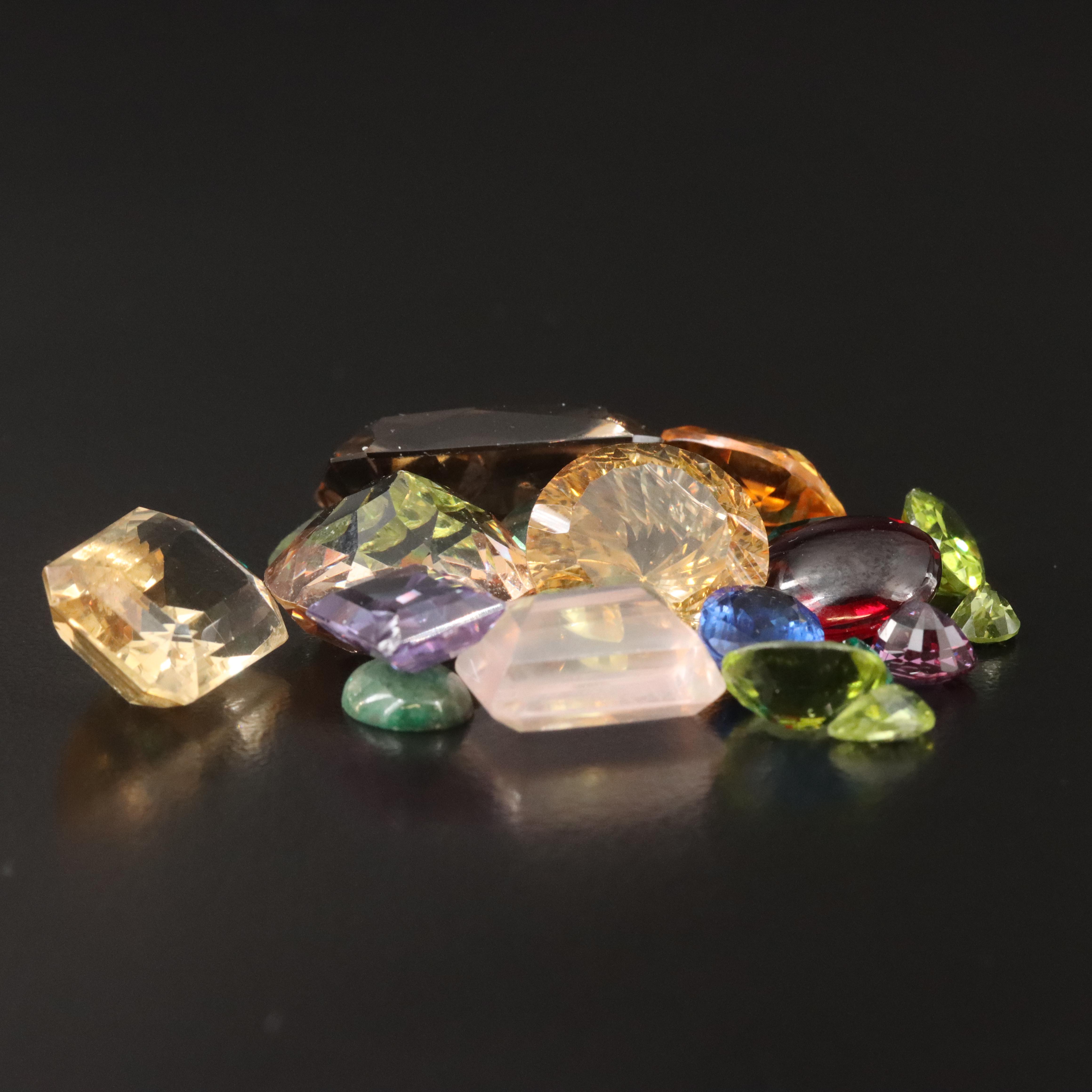 Loose 99.25 CTW Gemstone Lot Featuring Citrine, Lab Grown Emerald, and Kyanite