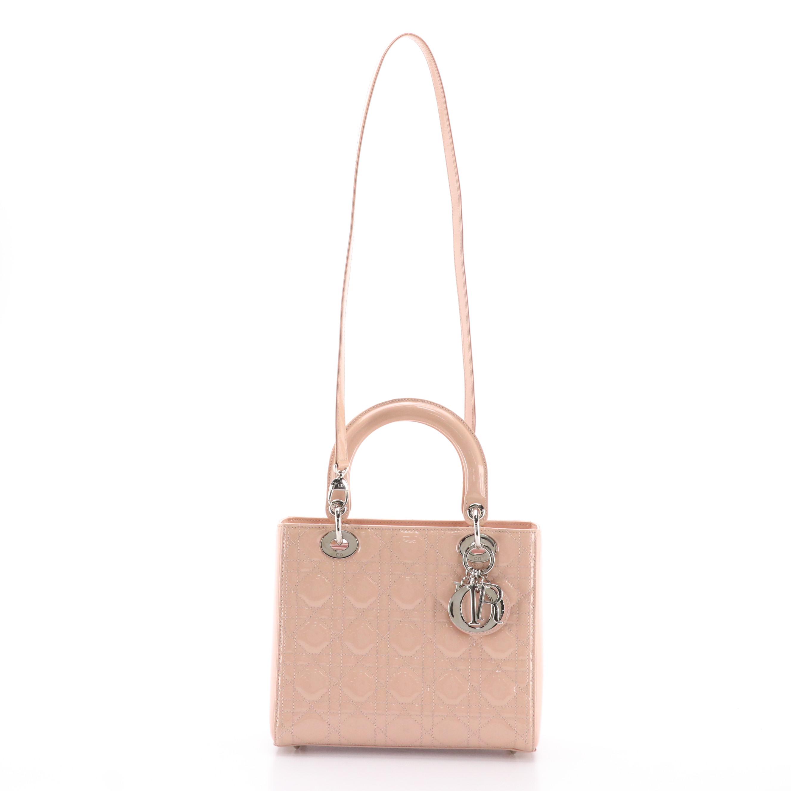 Christian Dior Lady Dior Cannage Quilted Patent Leather Two-Way Bag, With Tags