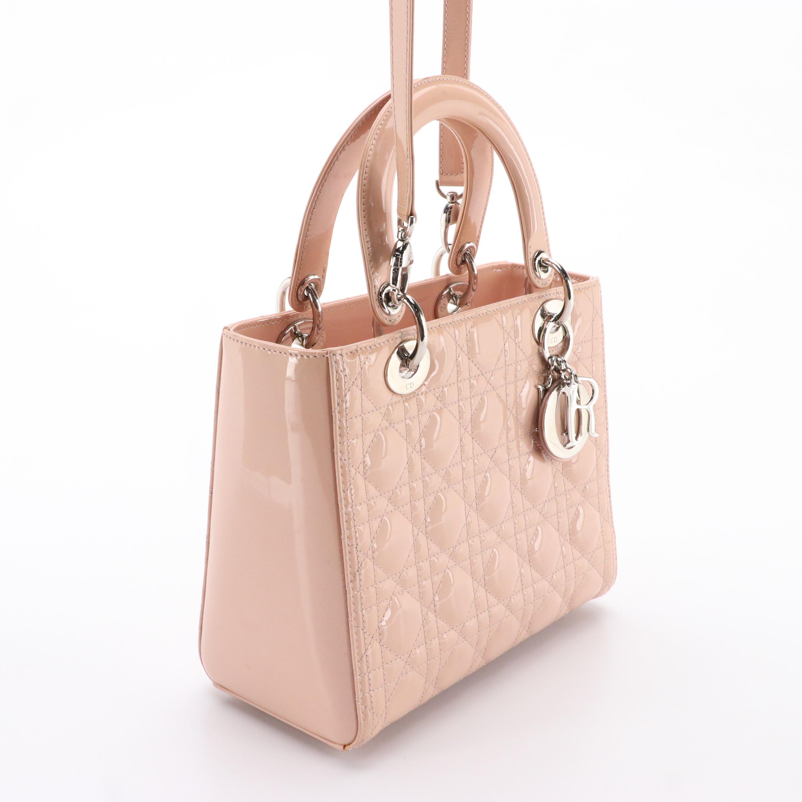 Christian Dior Lady Dior Cannage Quilted Patent Leather Two-Way Bag, With Tags