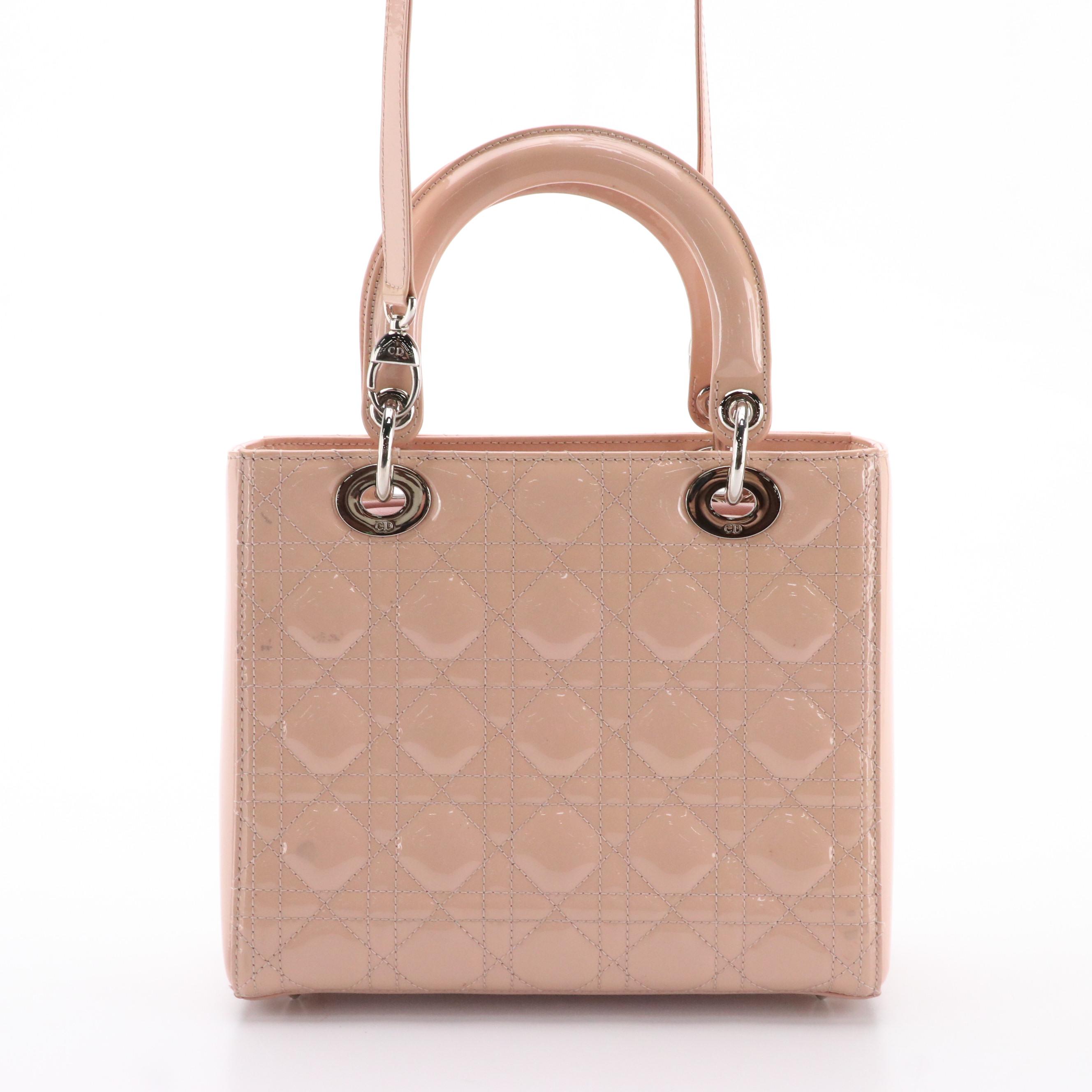 Christian Dior Lady Dior Cannage Quilted Patent Leather Two-Way Bag, With Tags