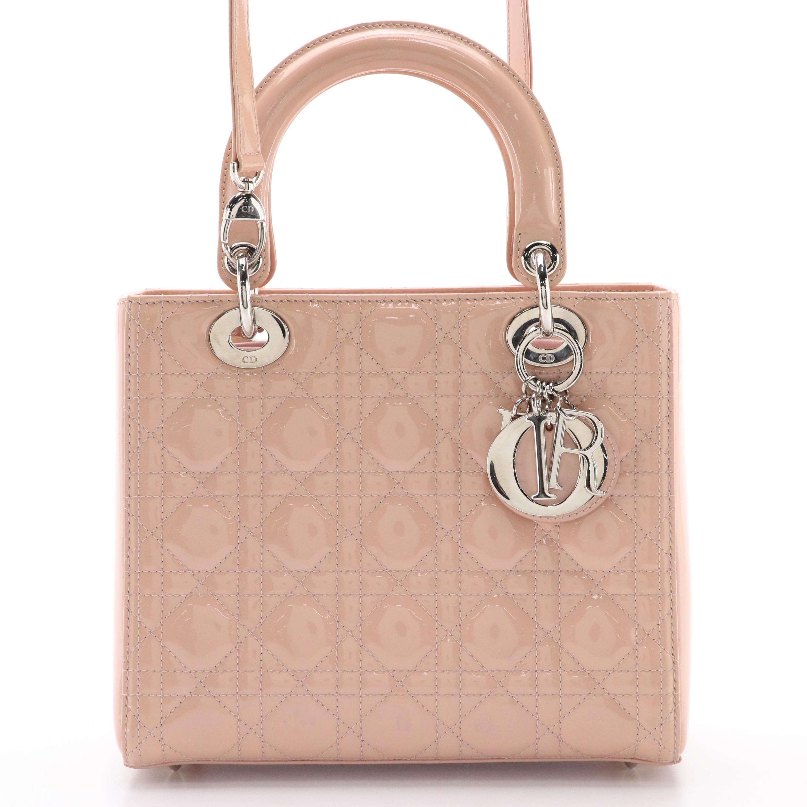 Christian Dior Lady Dior Cannage Quilted Patent Leather Two-Way Bag, With Tags