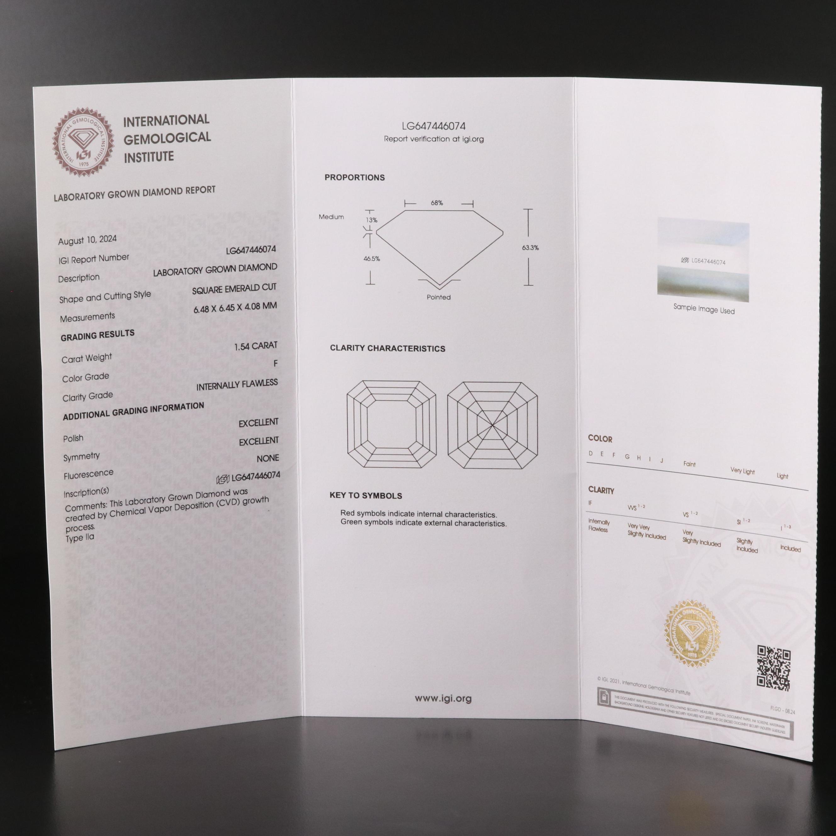 Loose 1.54 CT Lab Grown Diamond with IGI Report