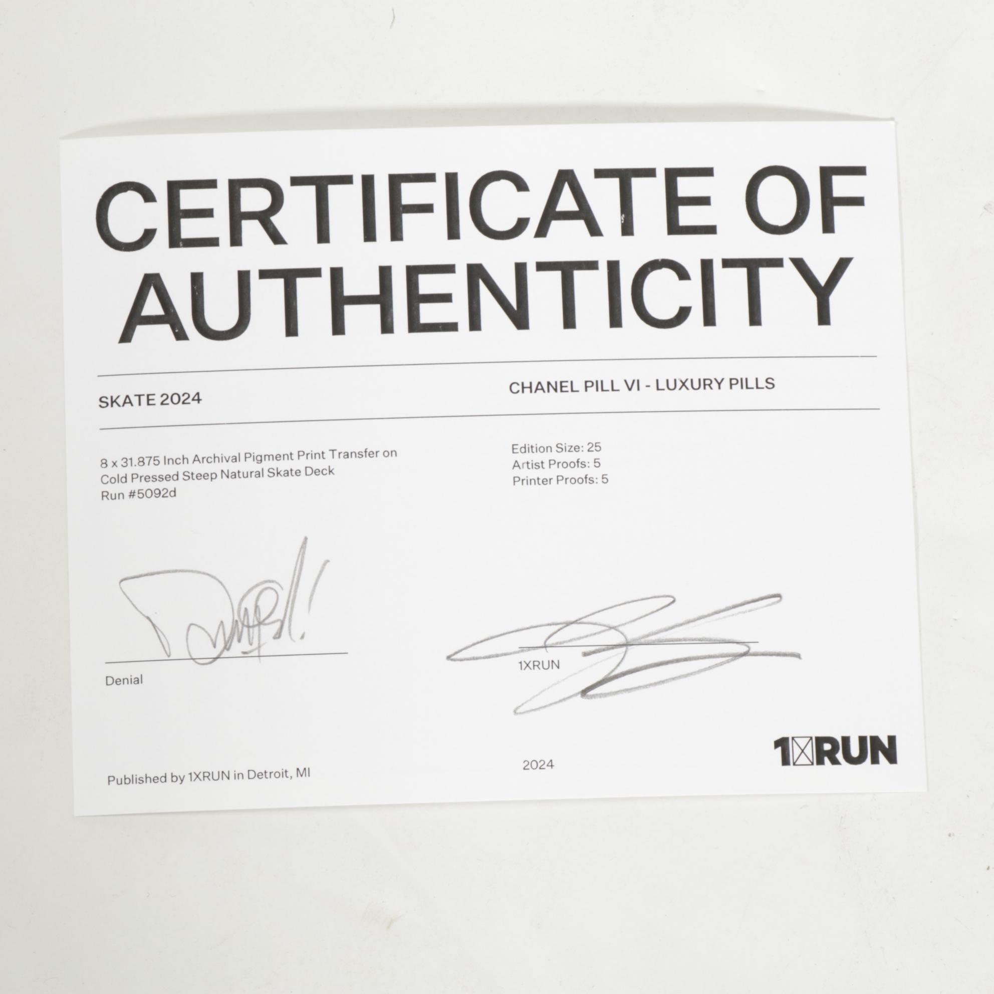 DENIAL x 1xRUN "Chanel Pill VI - Luxury Pills" Skateboard Deck, 2024