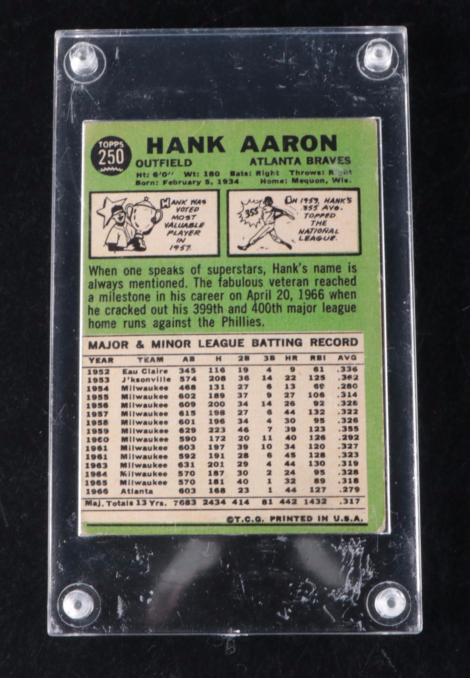1967 Topps Hank Aaron Atlanta Braves Baseball Card