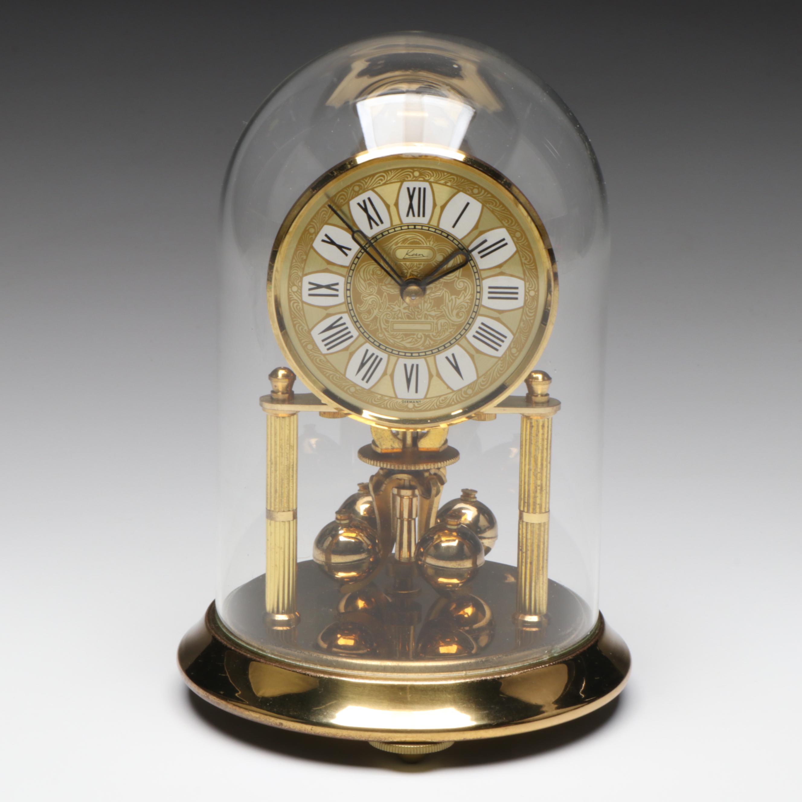 Kern & Sohne Anniversary Brass Clock with Glass Cloche