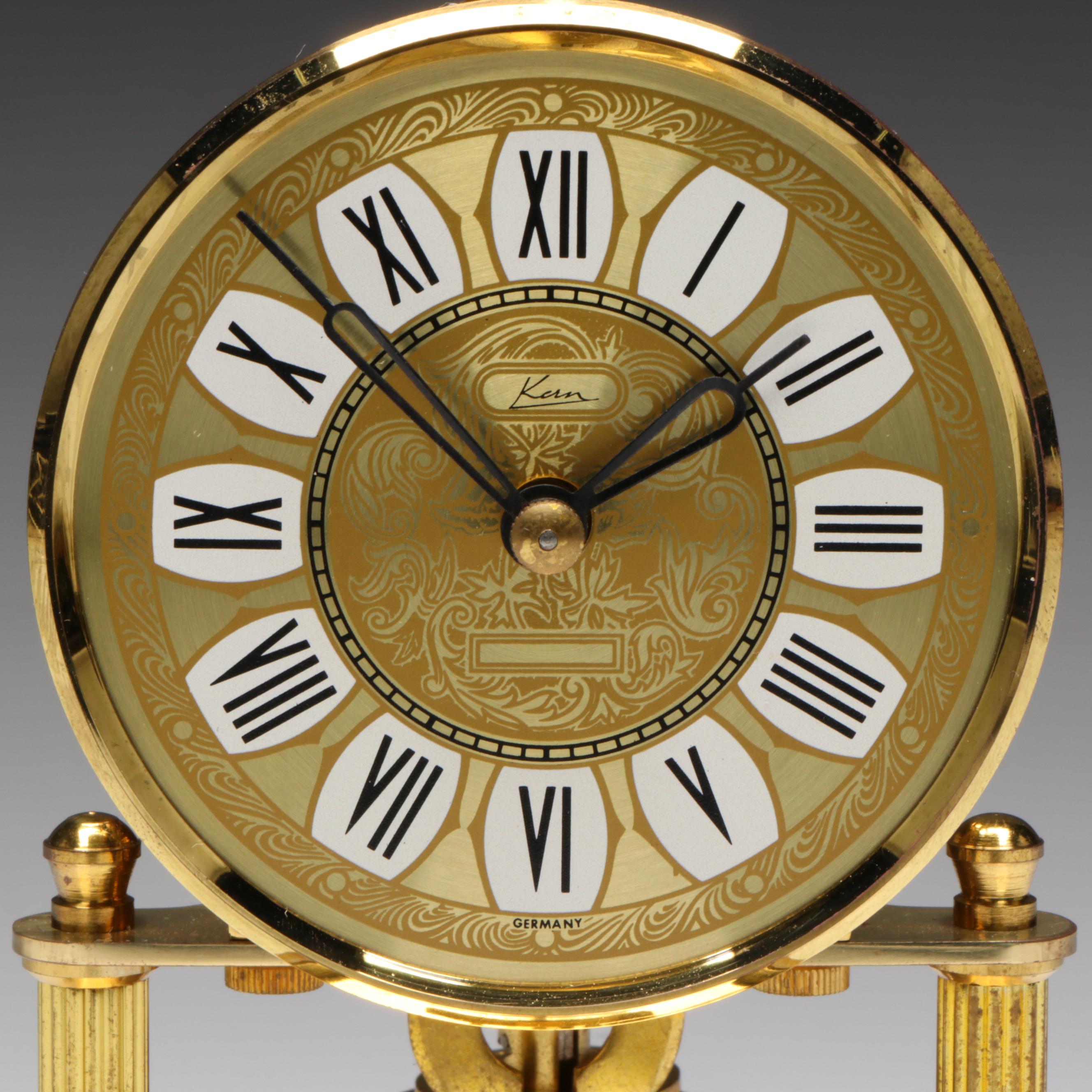 Kern & Sohne Anniversary Brass Clock with Glass Cloche