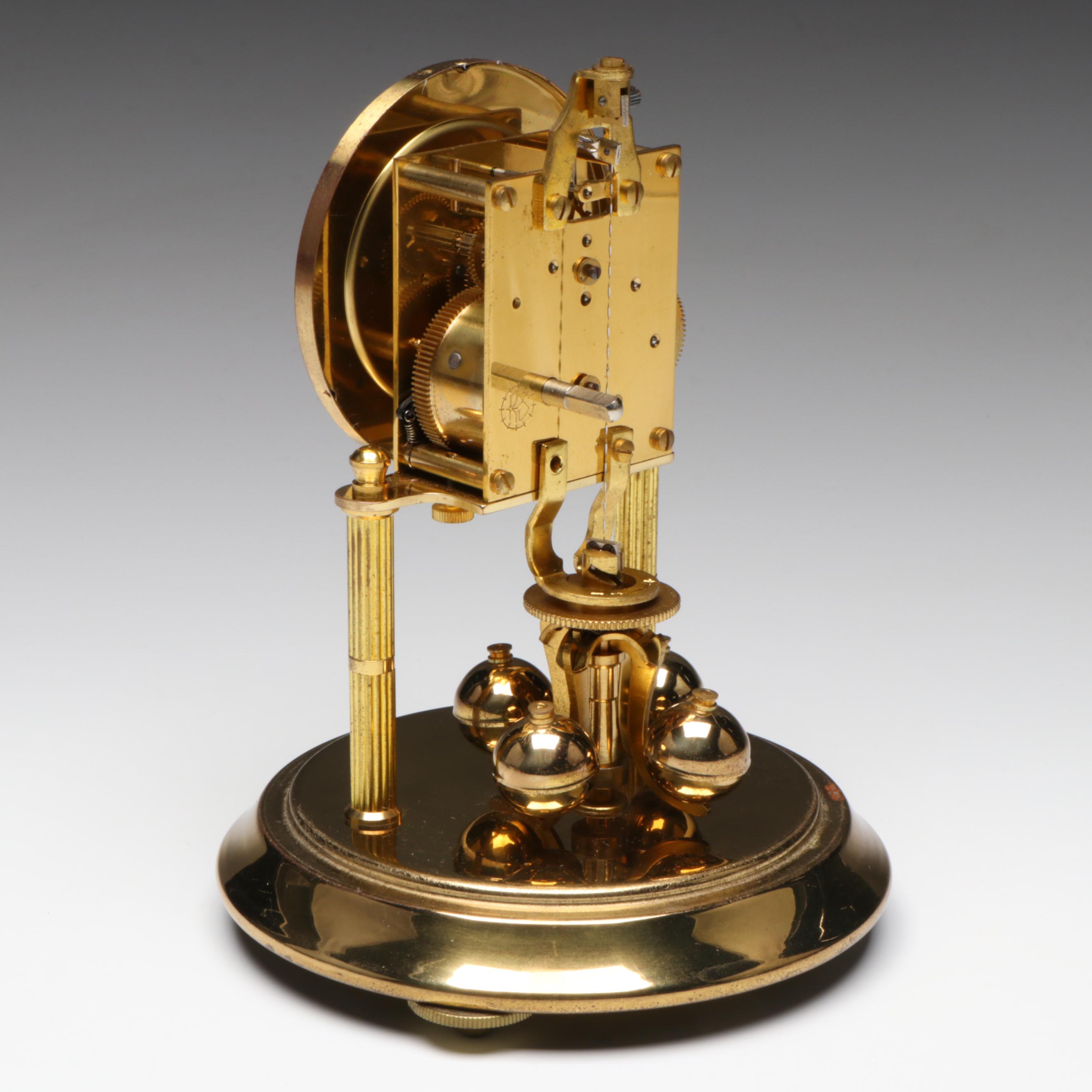 Kern & Sohne Anniversary Brass Clock with Glass Cloche