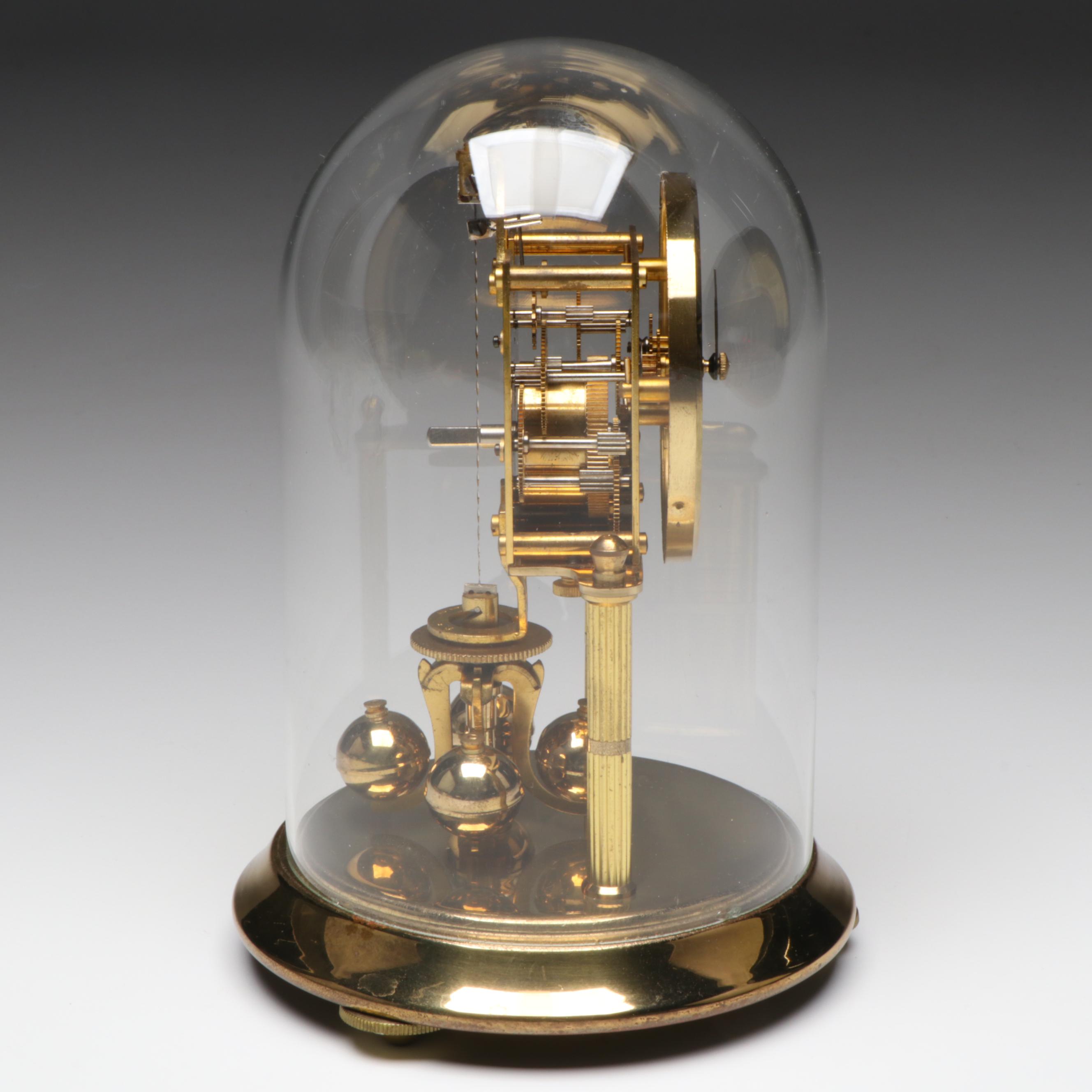 Kern & Sohne Anniversary Brass Clock with Glass Cloche