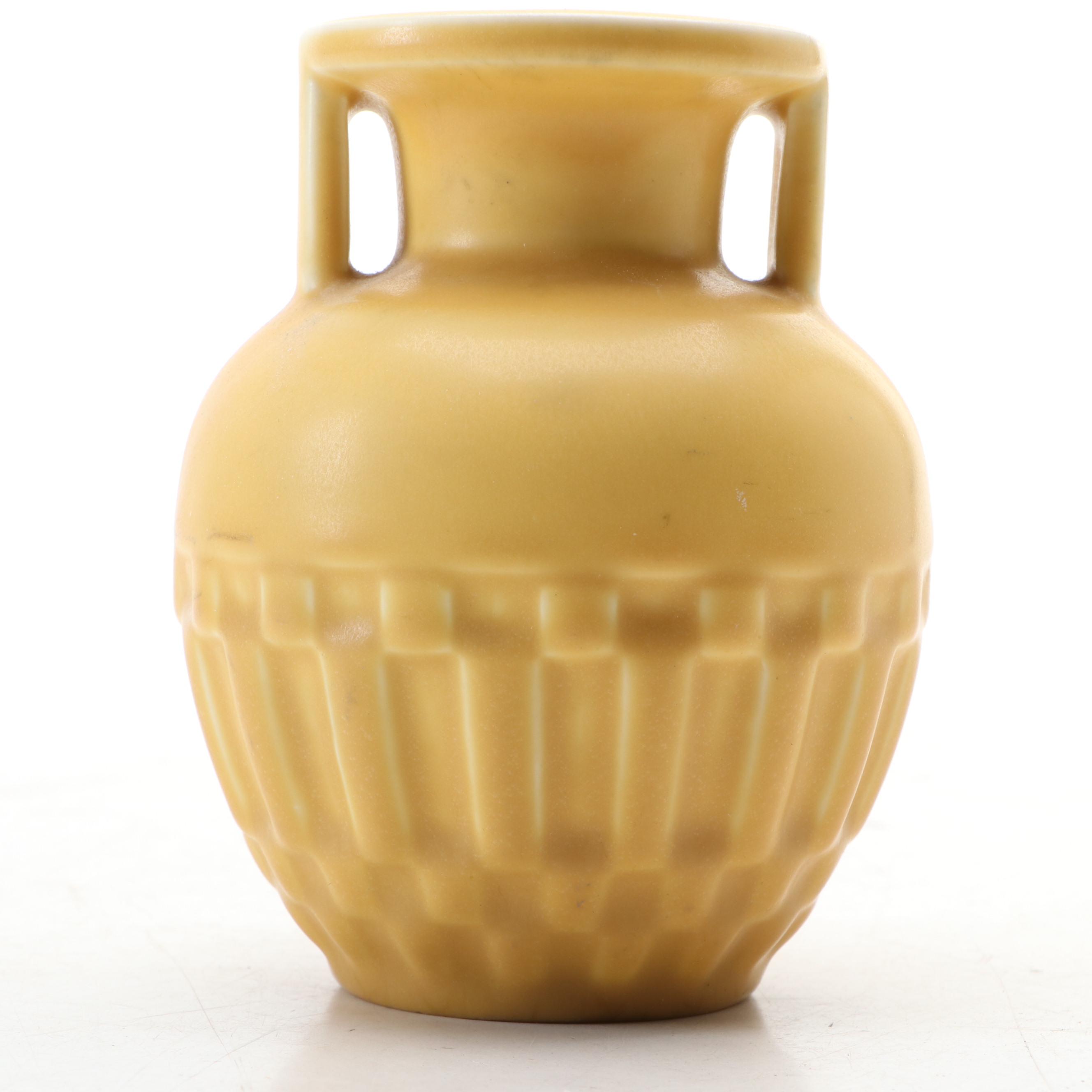 Rookwood Pottery 50-Year Anniversary Matte Yellow Handled Vase, 1931