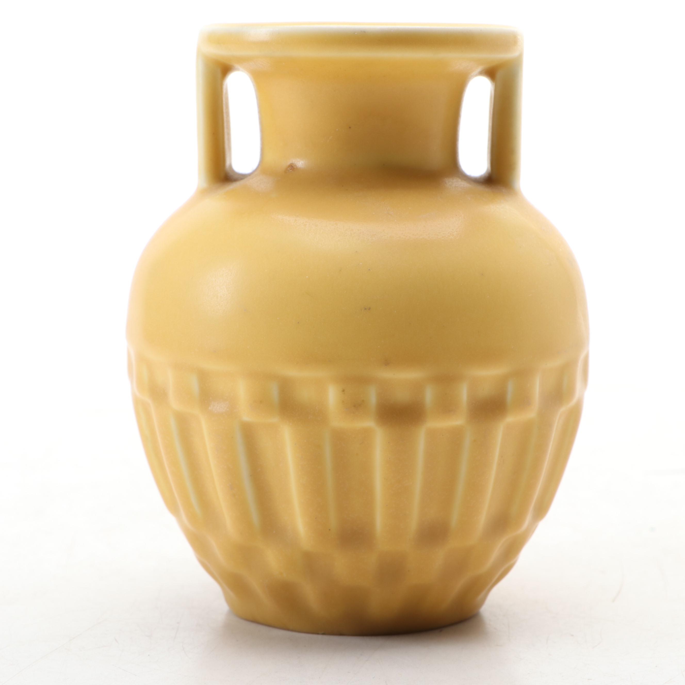 Rookwood Pottery 50-Year Anniversary Matte Yellow Handled Vase, 1931
