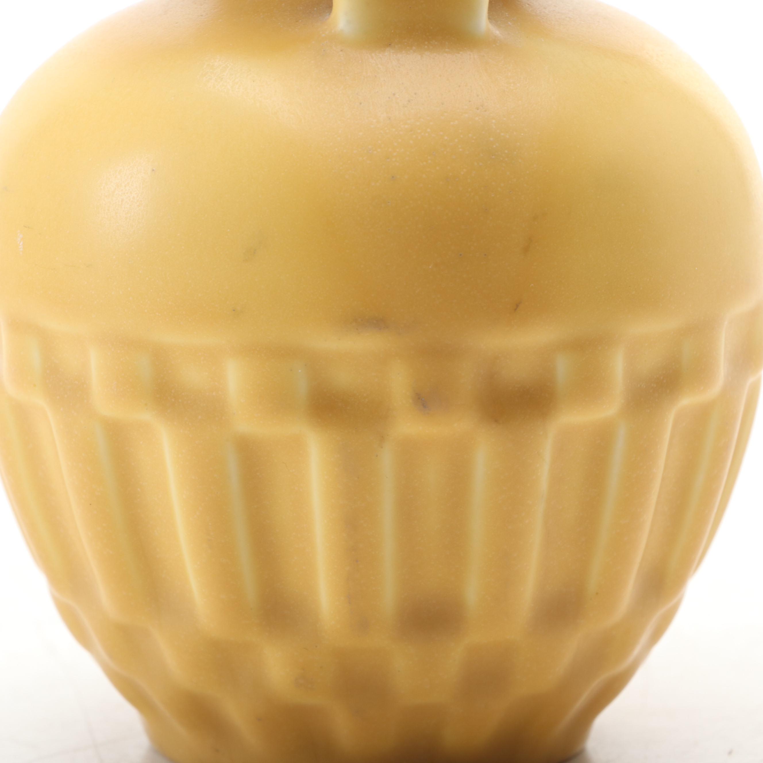 Rookwood Pottery 50-Year Anniversary Matte Yellow Handled Vase, 1931
