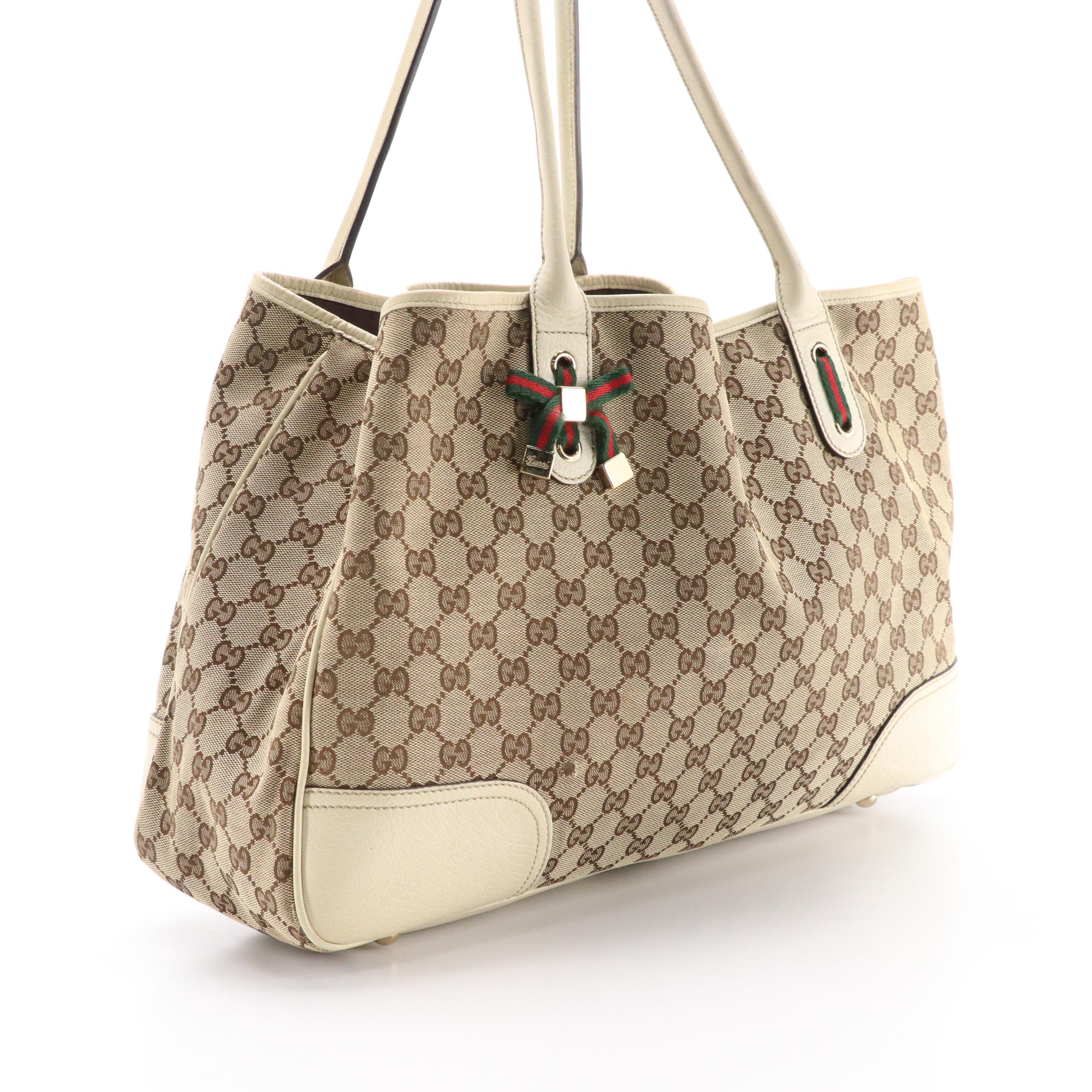 Gucci Large Princy Tote in GG Canvas and Ivory Leather Trim