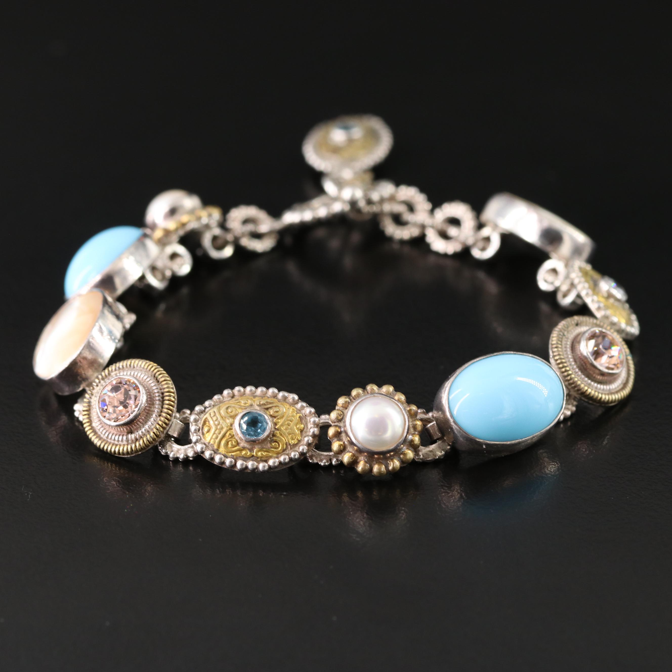 Mars and Valentine Sterling Pearl, Topaz and Glass Bracelet