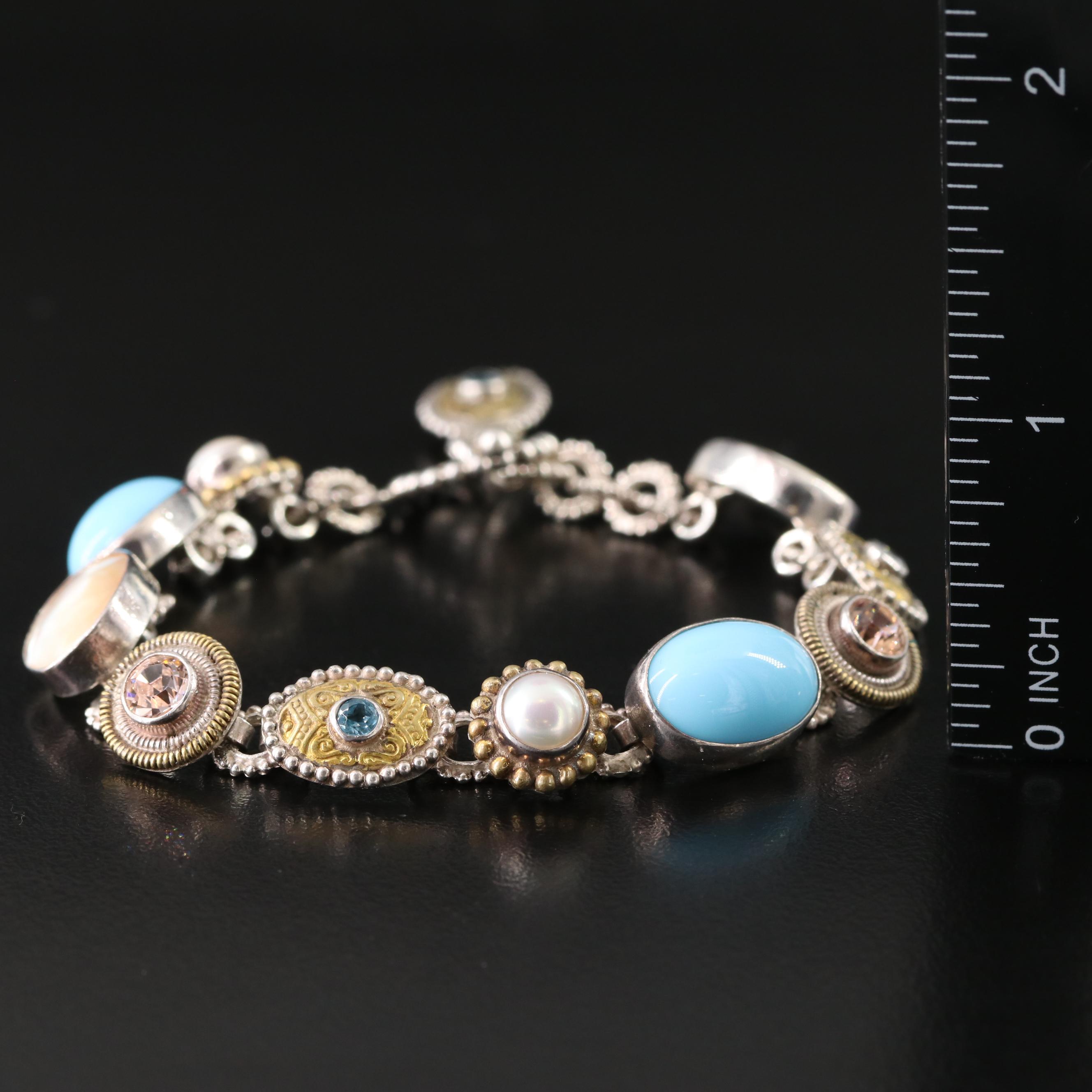 Mars and Valentine Sterling Pearl, Topaz and Glass Bracelet
