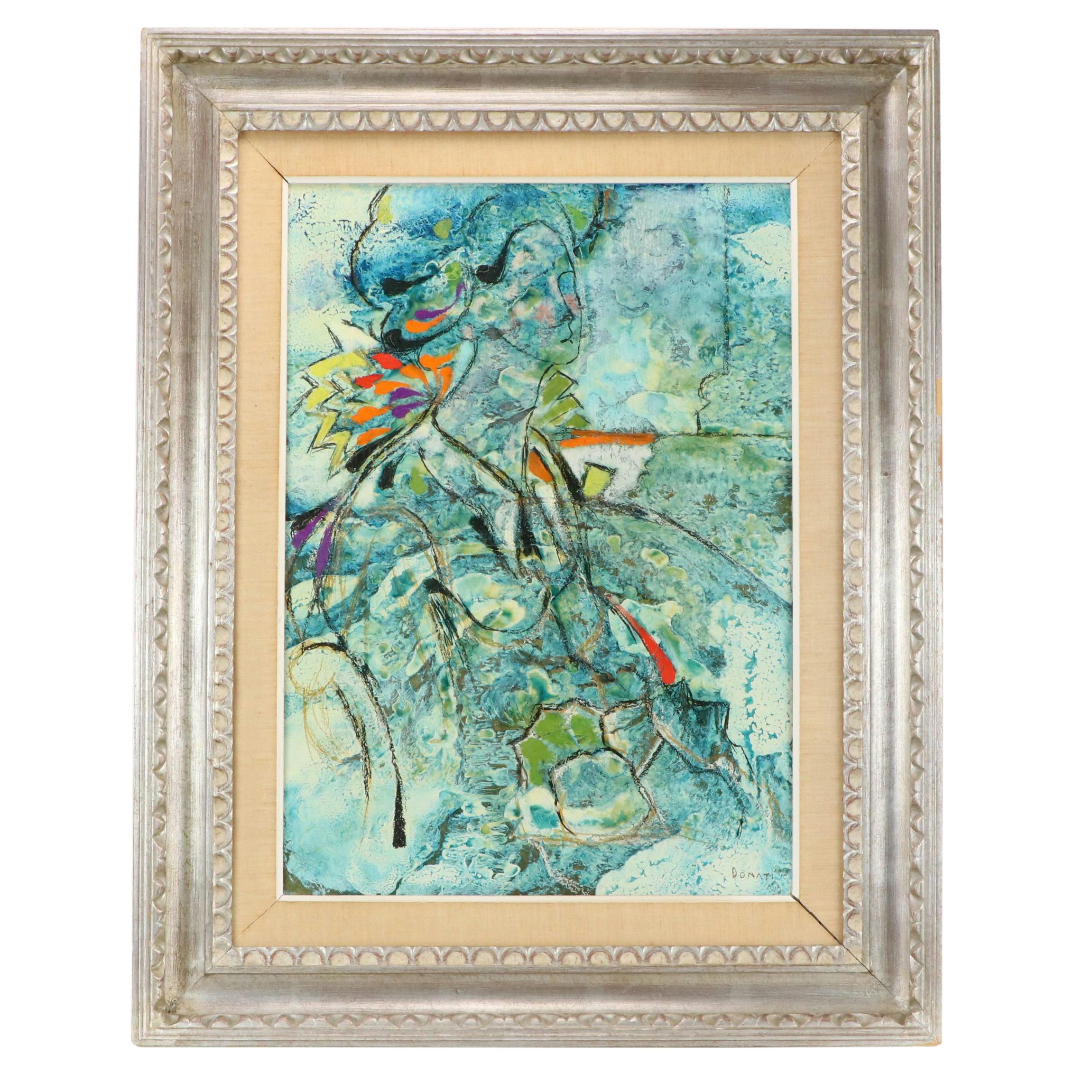 Lazzaro Donati Oil Painting "Signora in Celeste," 1969