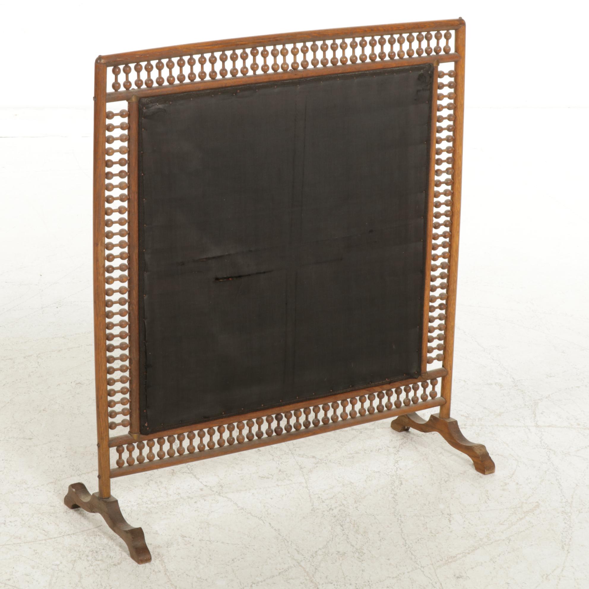 Victorian Needlepoint Fireplace Screen with Stick and Ball Frame