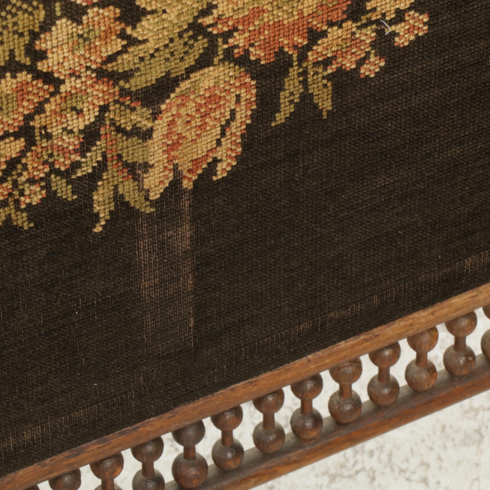 Victorian Needlepoint Fireplace Screen with Stick and Ball Frame